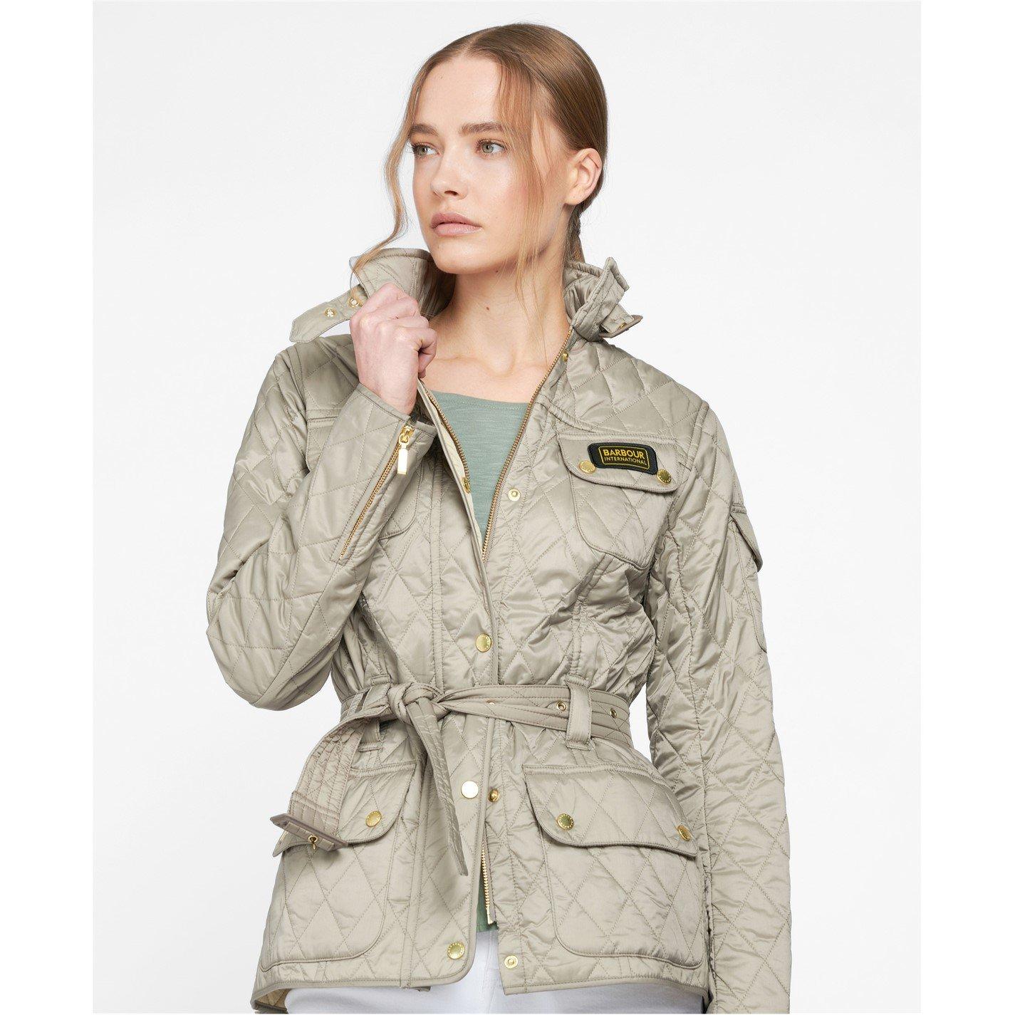 Taupe Pearl - Barbour International - Womens Diamond Quilted Wind Resistant Long Sleeve Slim Fit Quilted Jacket - 3
