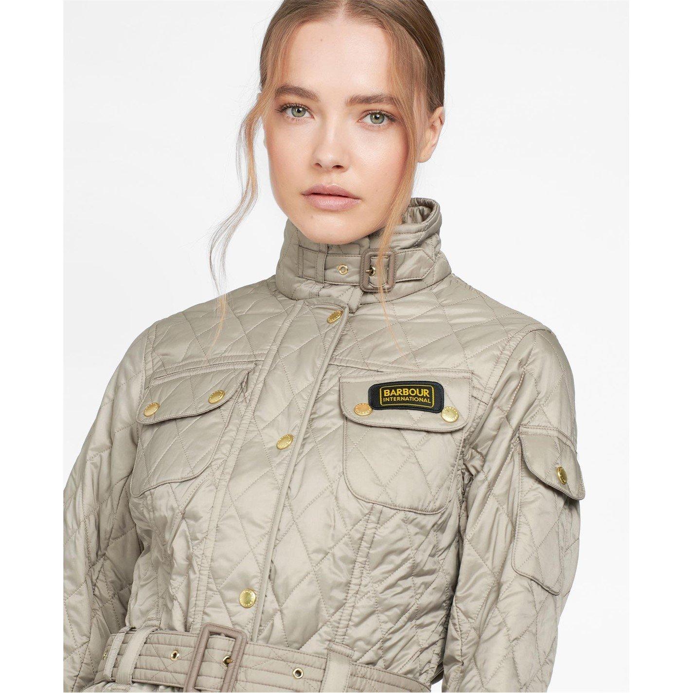 Taupe Pearl - Barbour International - Womens Diamond Quilted Wind Resistant Long Sleeve Slim Fit Quilted Jacket - 6