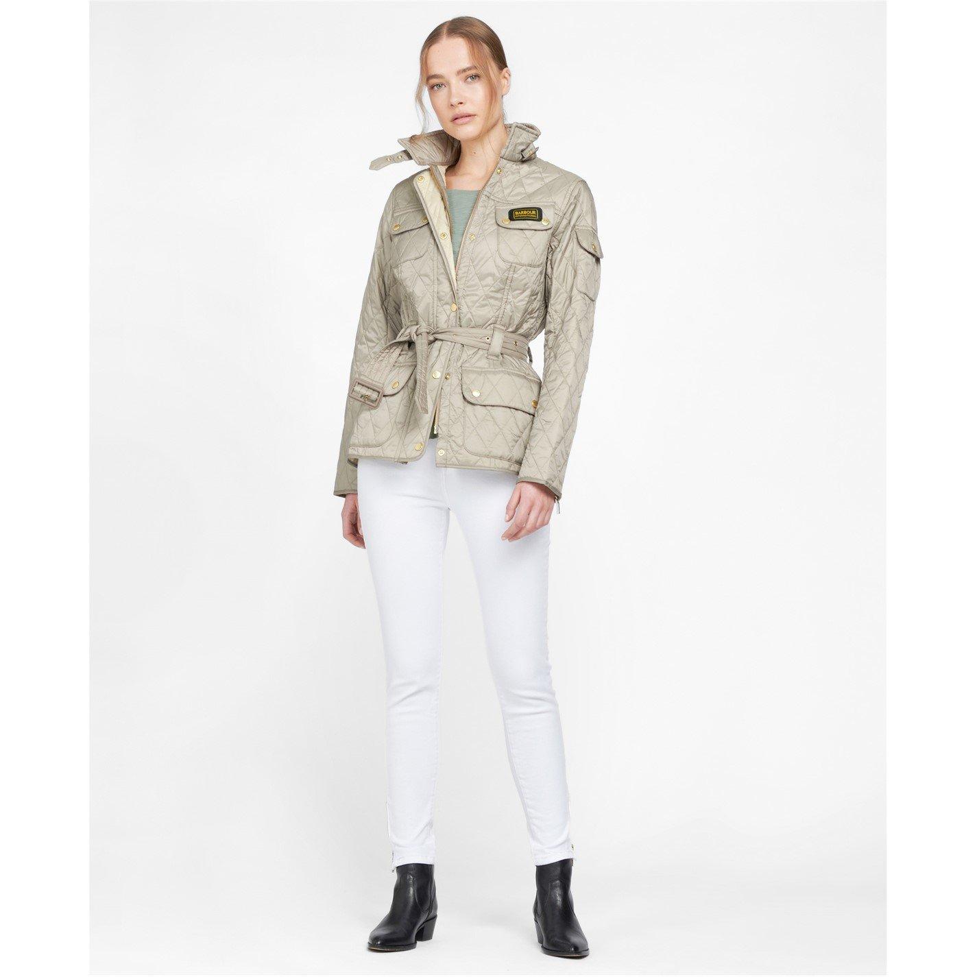 Taupe Pearl - Barbour International - Womens Diamond Quilted Wind Resistant Long Sleeve Slim Fit Quilted Jacket - 7