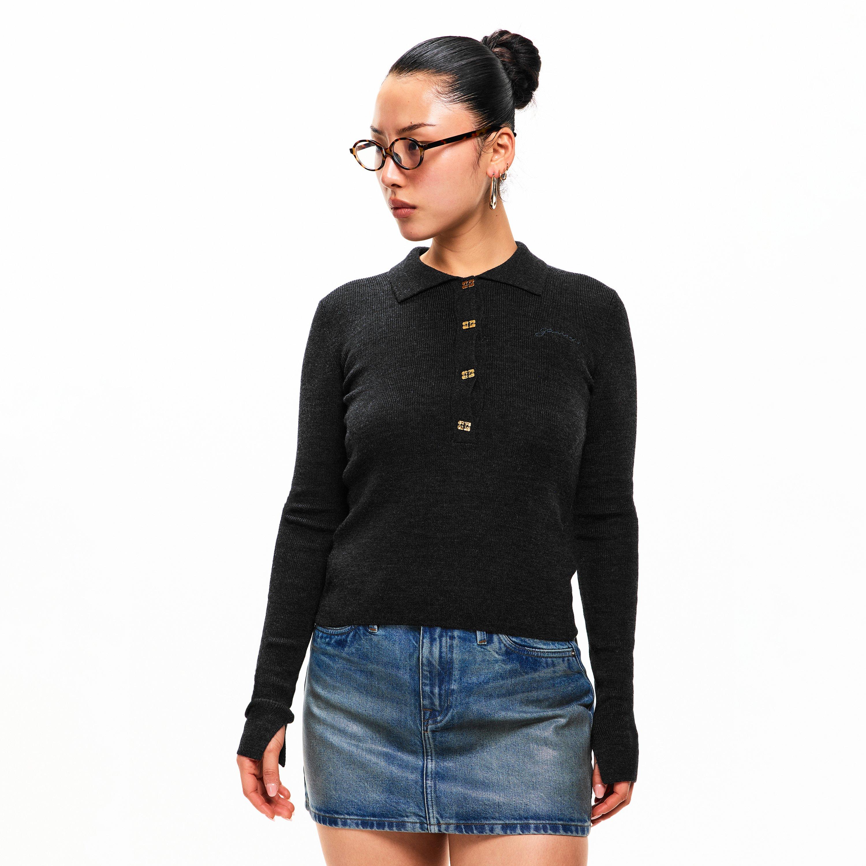 Phantom - Ganni - Women's Merino Polo Knitted Top - 3