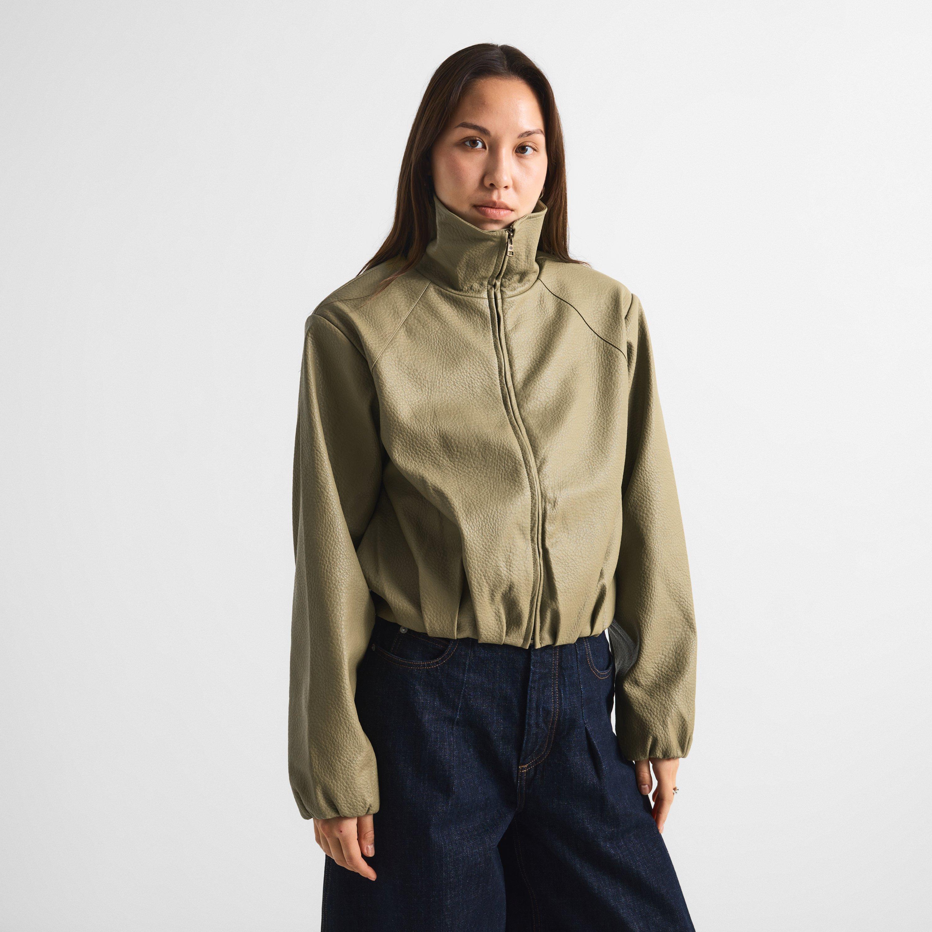 Olive - The Couture Club - Women's Couture Oversized-Fit Faux Leather Jacket - 3