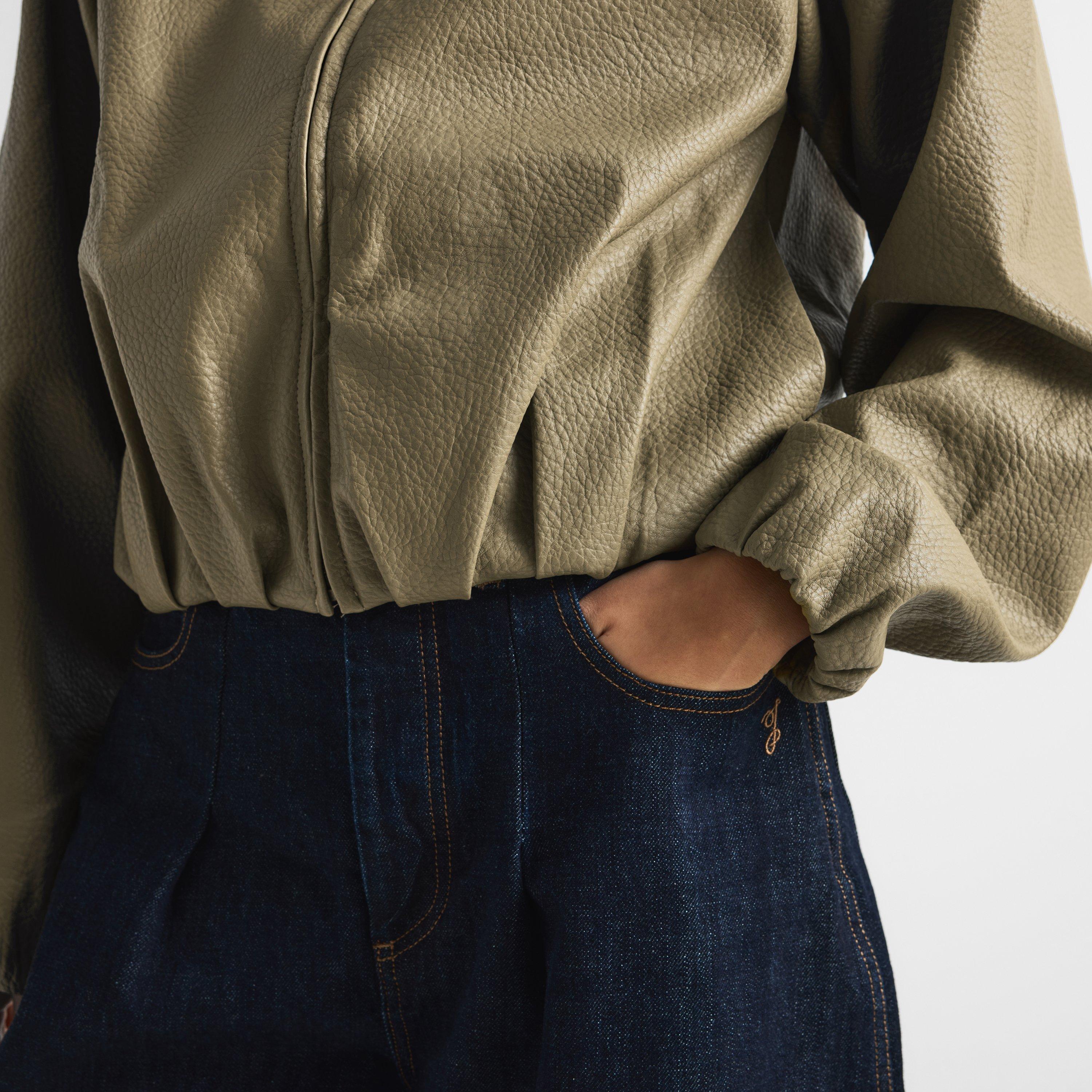 Olive - The Couture Club - Women's Couture Oversized-Fit Faux Leather Jacket - 5