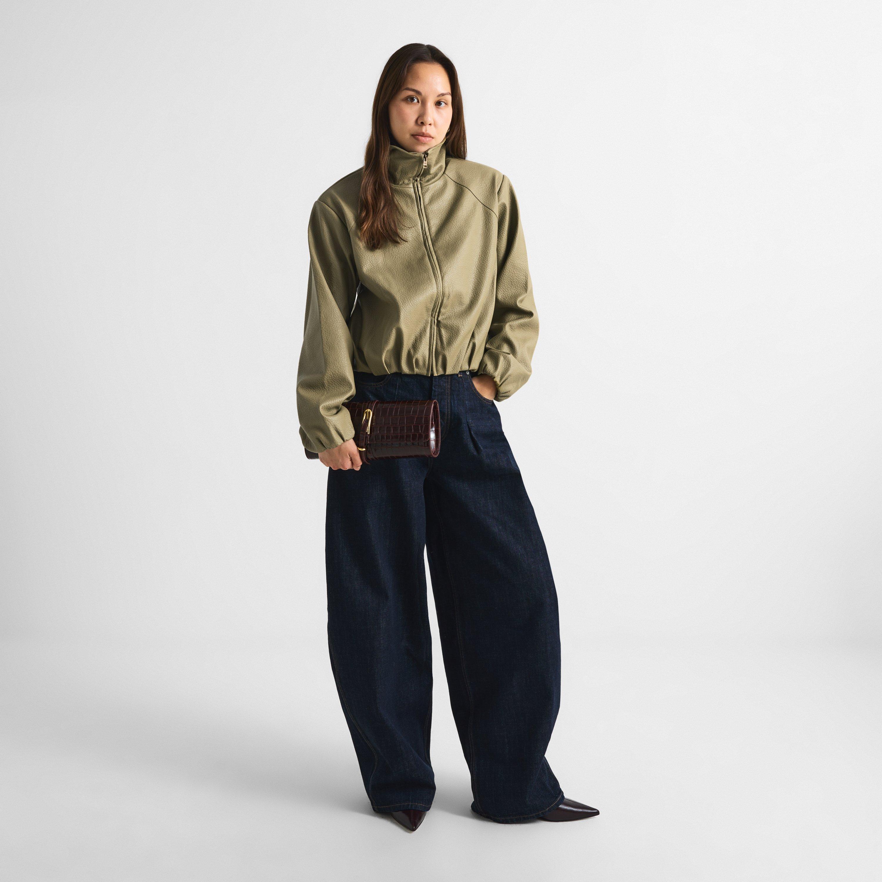 Olive - The Couture Club - Women's Couture Oversized-Fit Faux Leather Jacket - 6