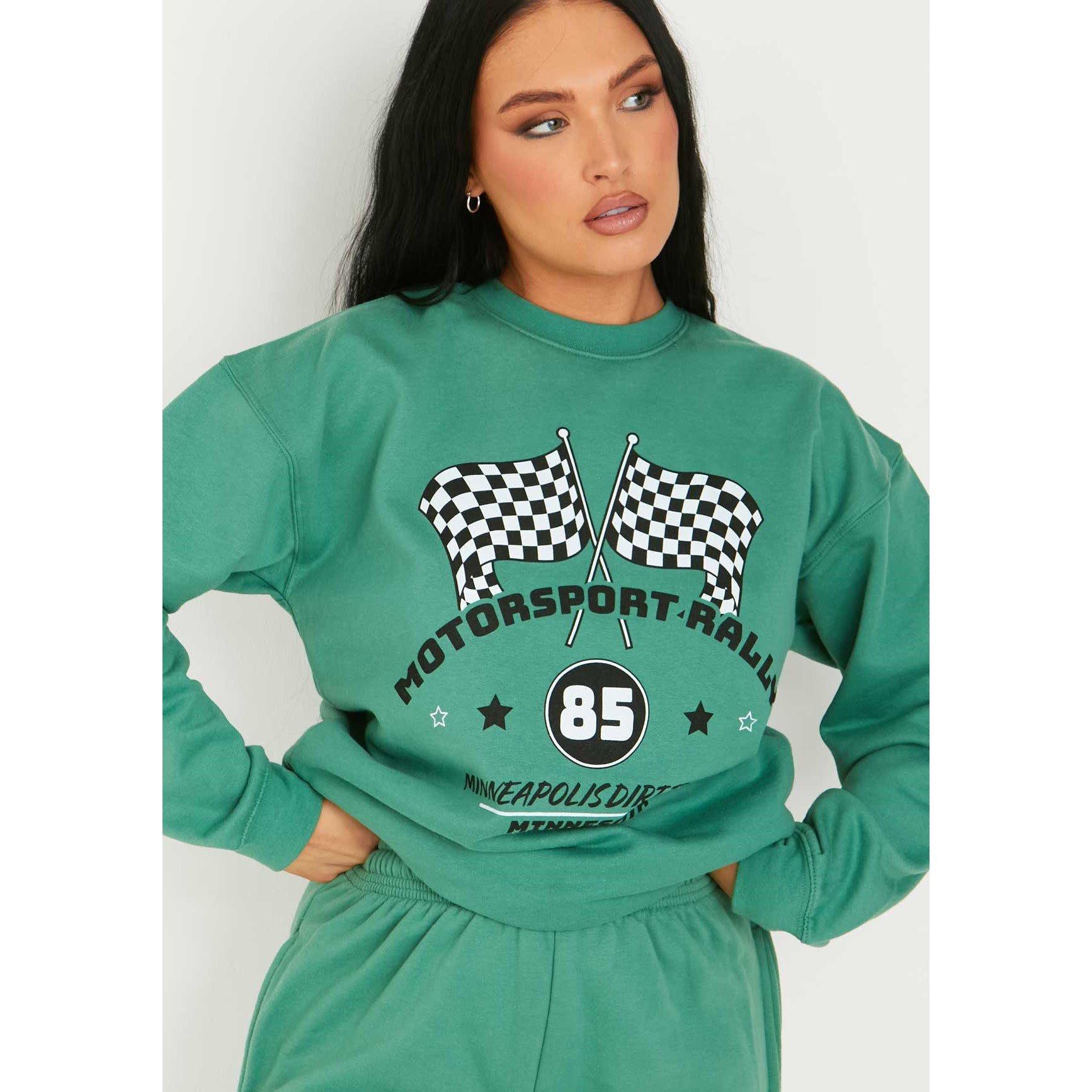 Green - Missy Empire - Motocross Printed Sweatshirt