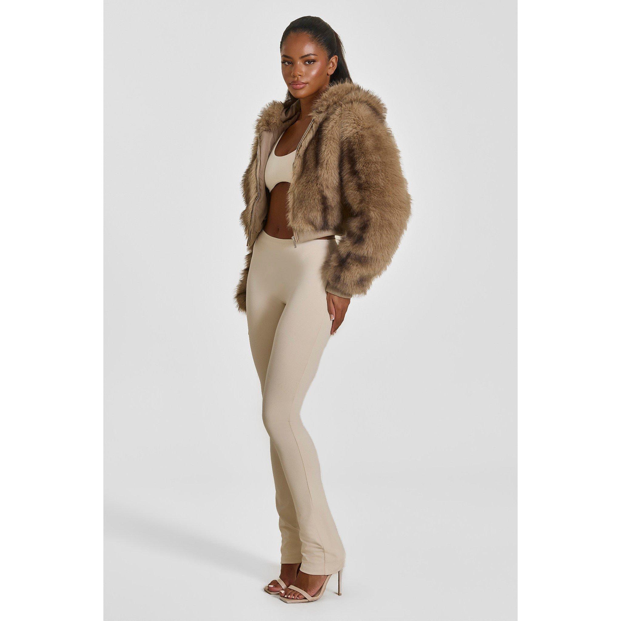 Beige - Mars The Label - Women's Monroe Faux Fur Cropped Hooded Teddy Coat - 2