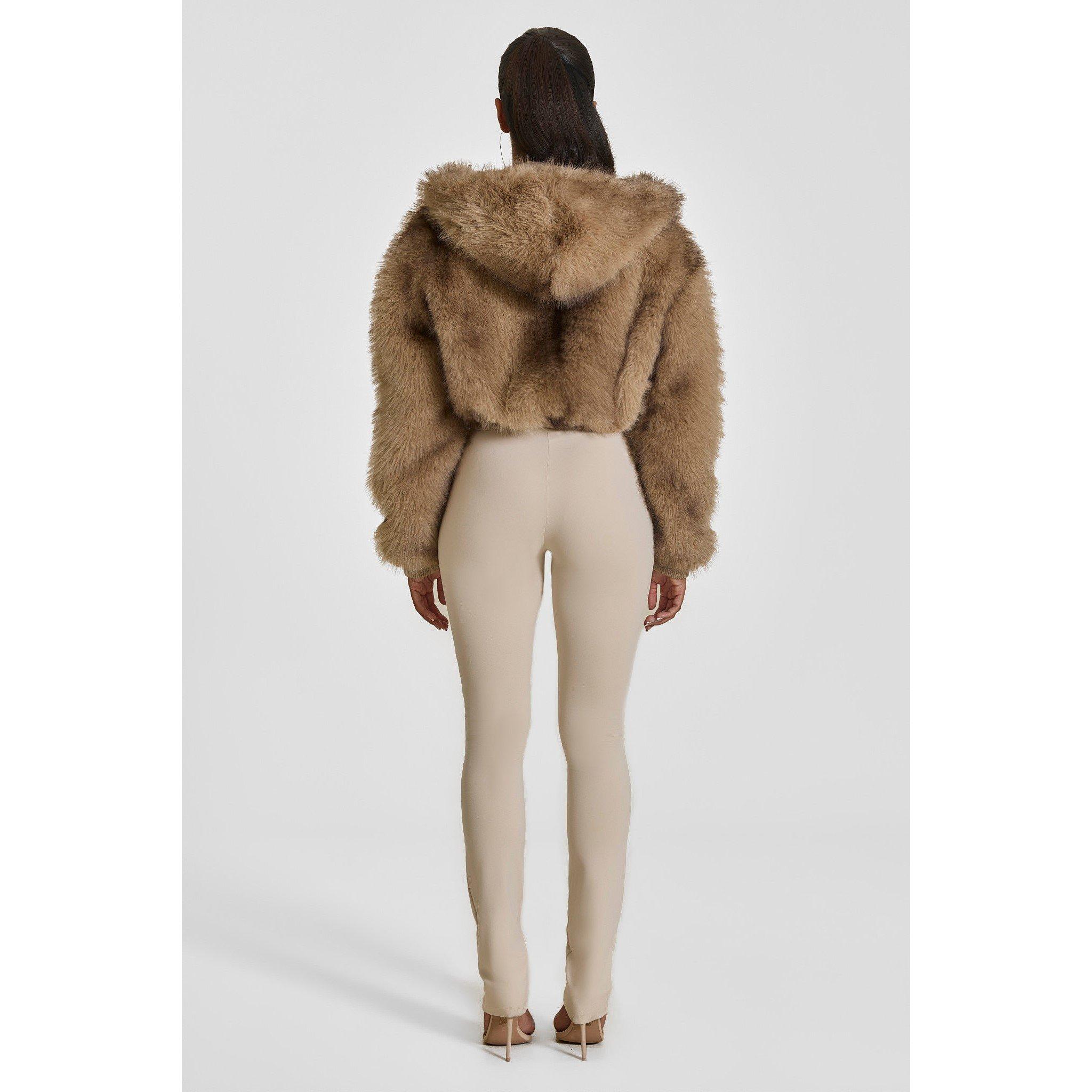 Beige - Mars The Label - Women's Monroe Faux Fur Cropped Hooded Teddy Coat - 3