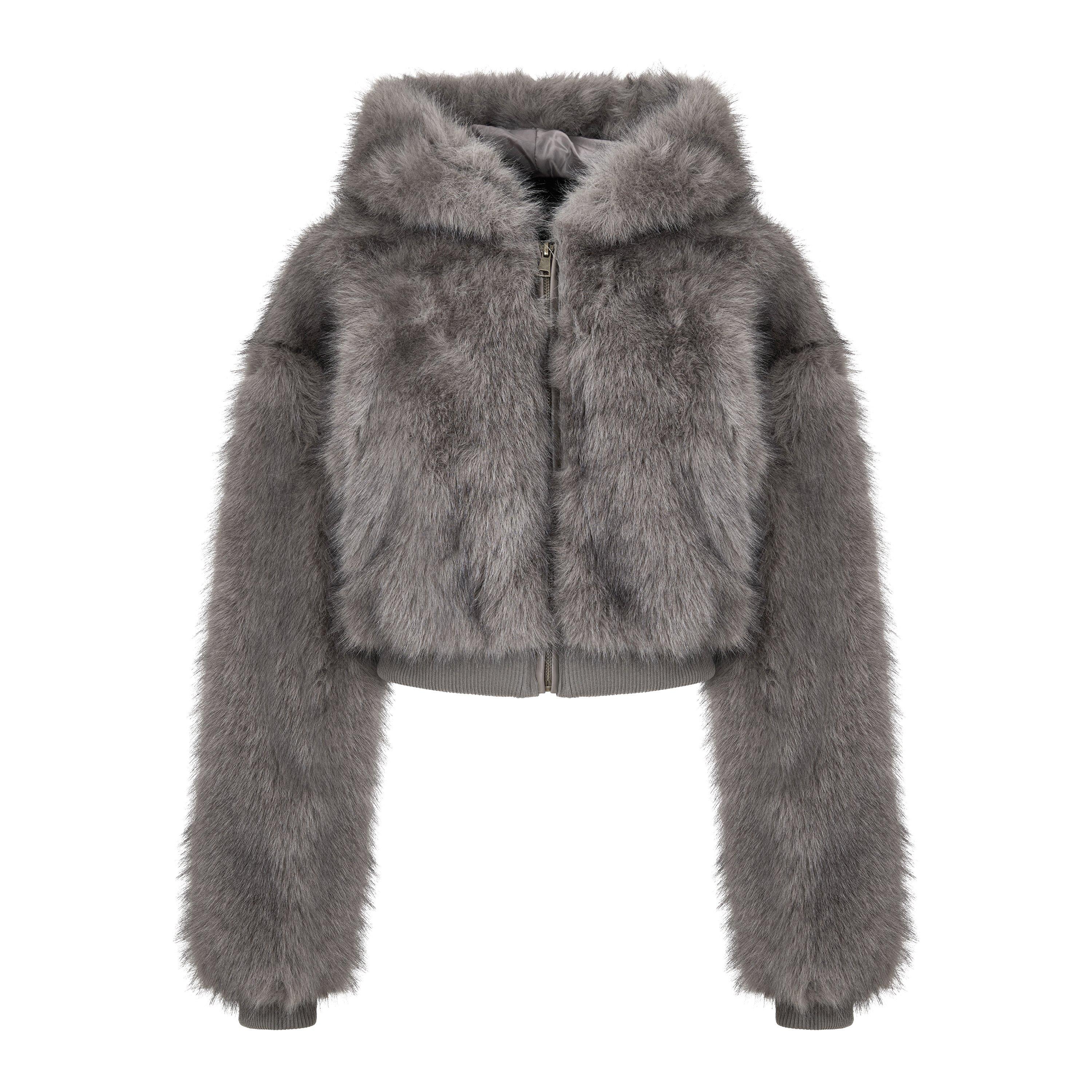 Mars The Label Women's Monroe Faux Fur Cropped Hooded Teddy Coat