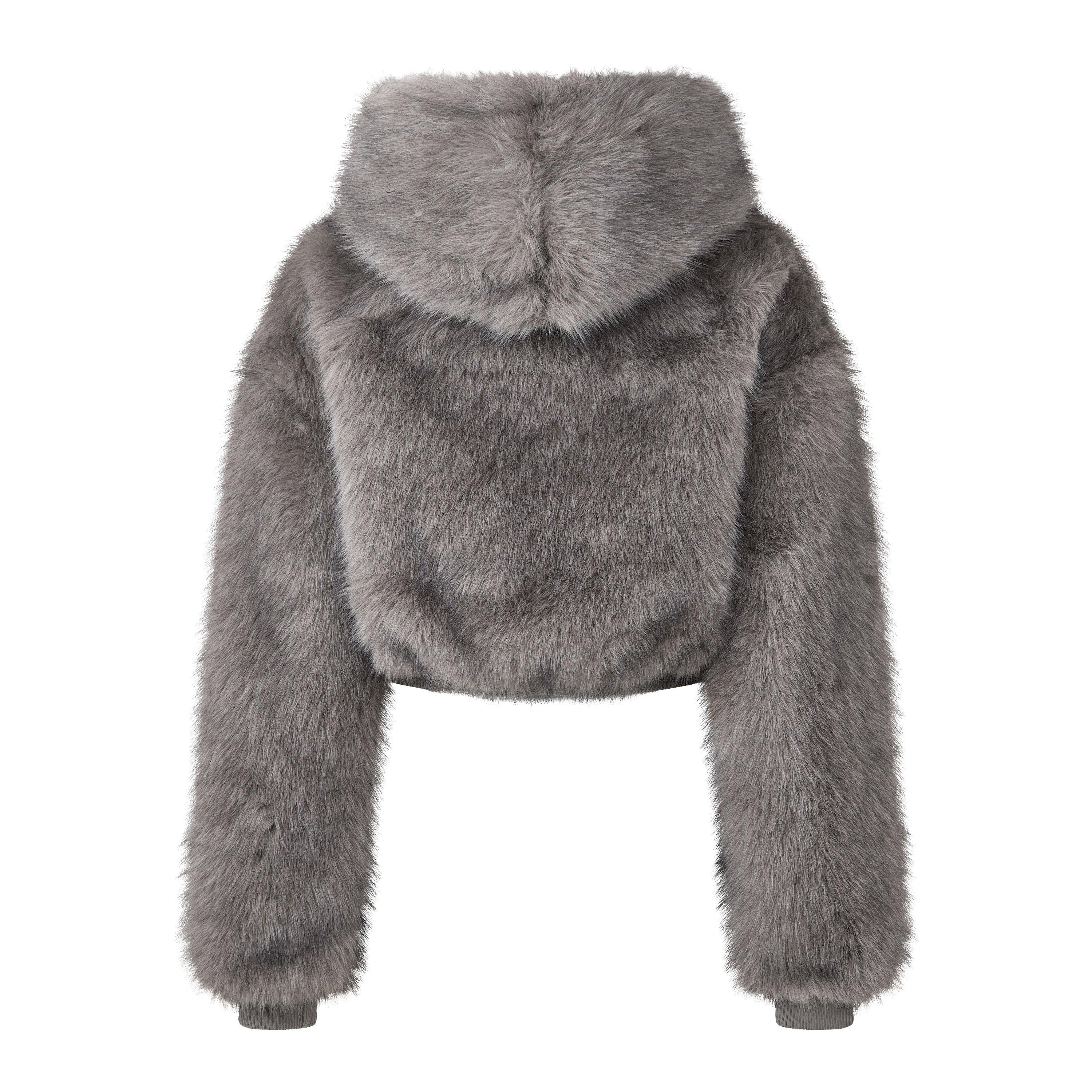 Chocolate - Mars The Label - Womens Monroe Faux Fur Cropped Hooded Teddy Coat - 2