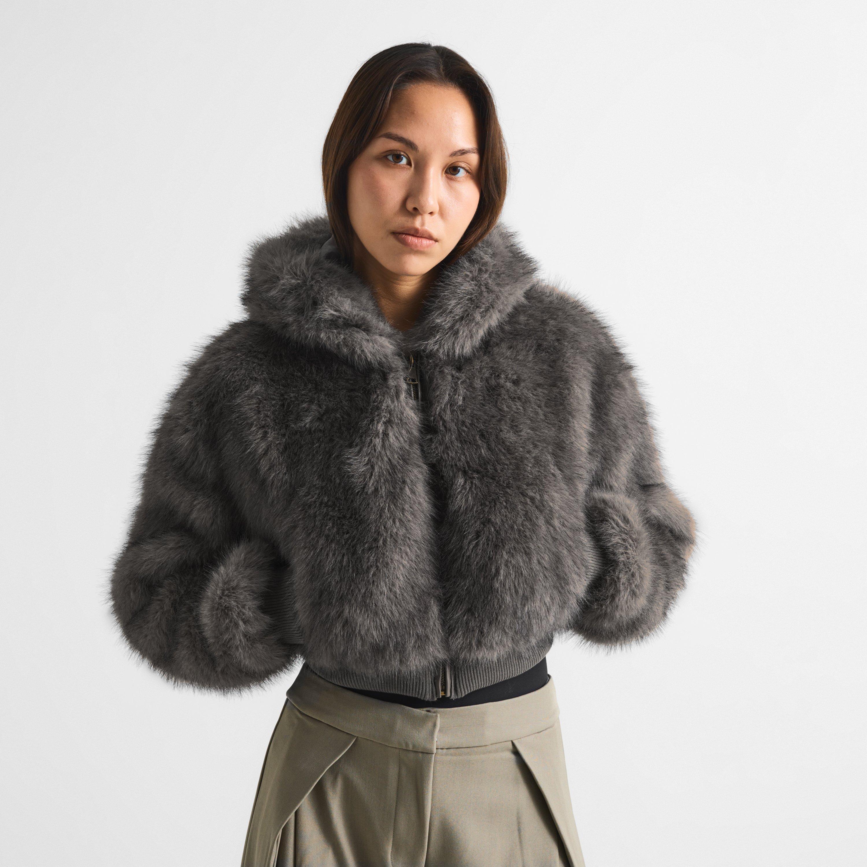 Chocolate - Mars The Label - Womens Monroe Faux Fur Cropped Hooded Teddy Coat - 3