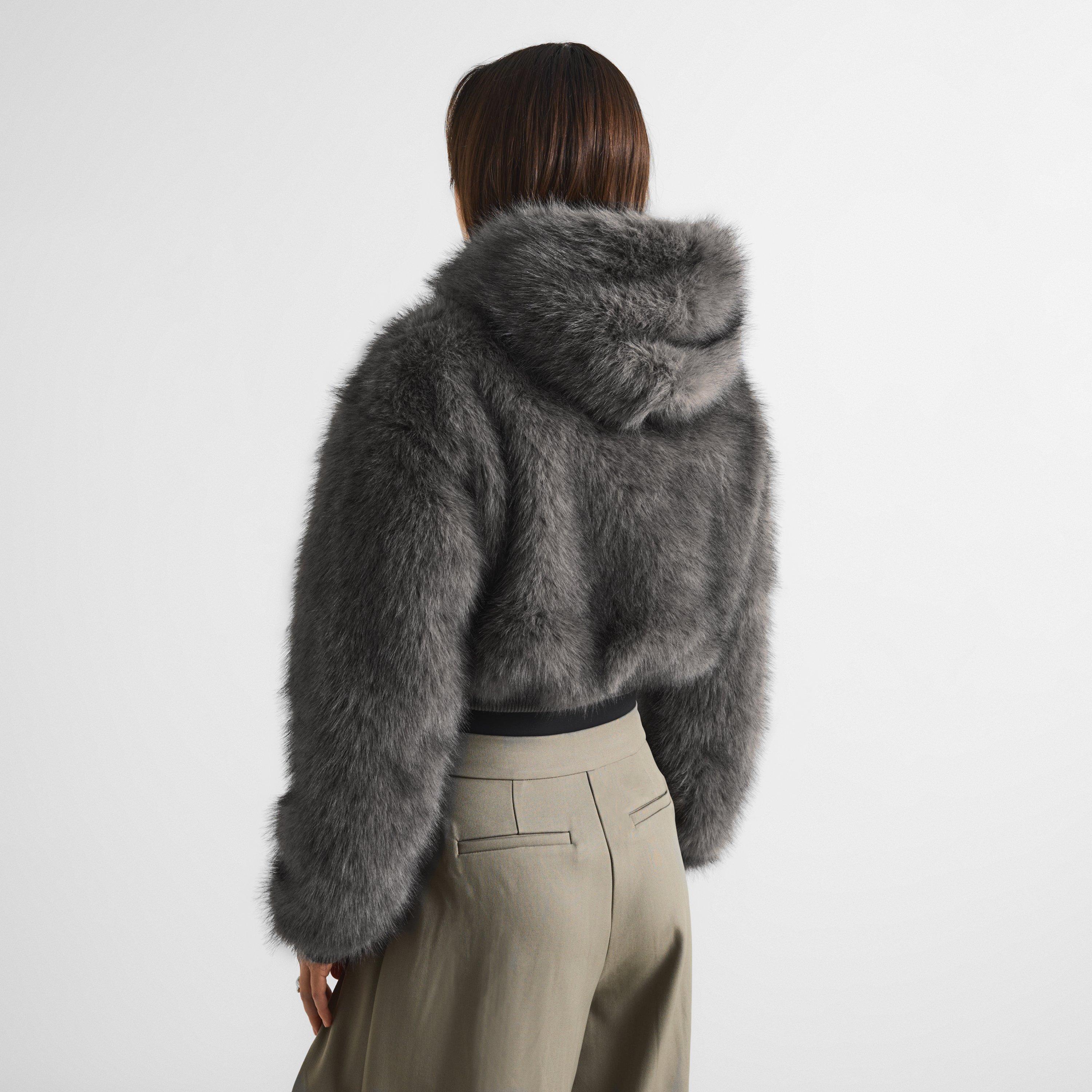 Chocolate - Mars The Label - Womens Monroe Faux Fur Cropped Hooded Teddy Coat - 4