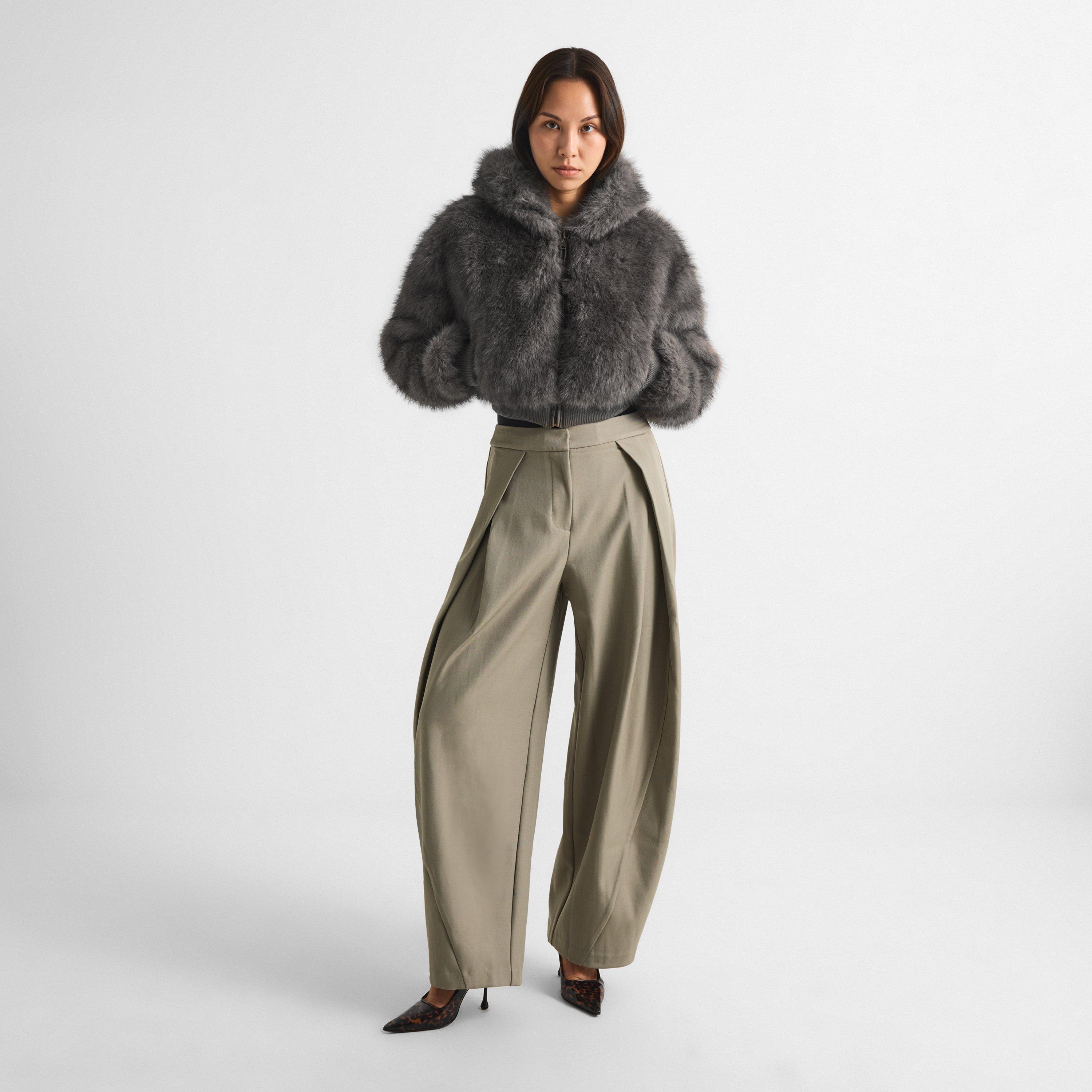Chocolate - Mars The Label - Womens Monroe Faux Fur Cropped Hooded Teddy Coat - 6