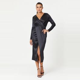 Be You Ladies Stretch Satin Wrap Dress