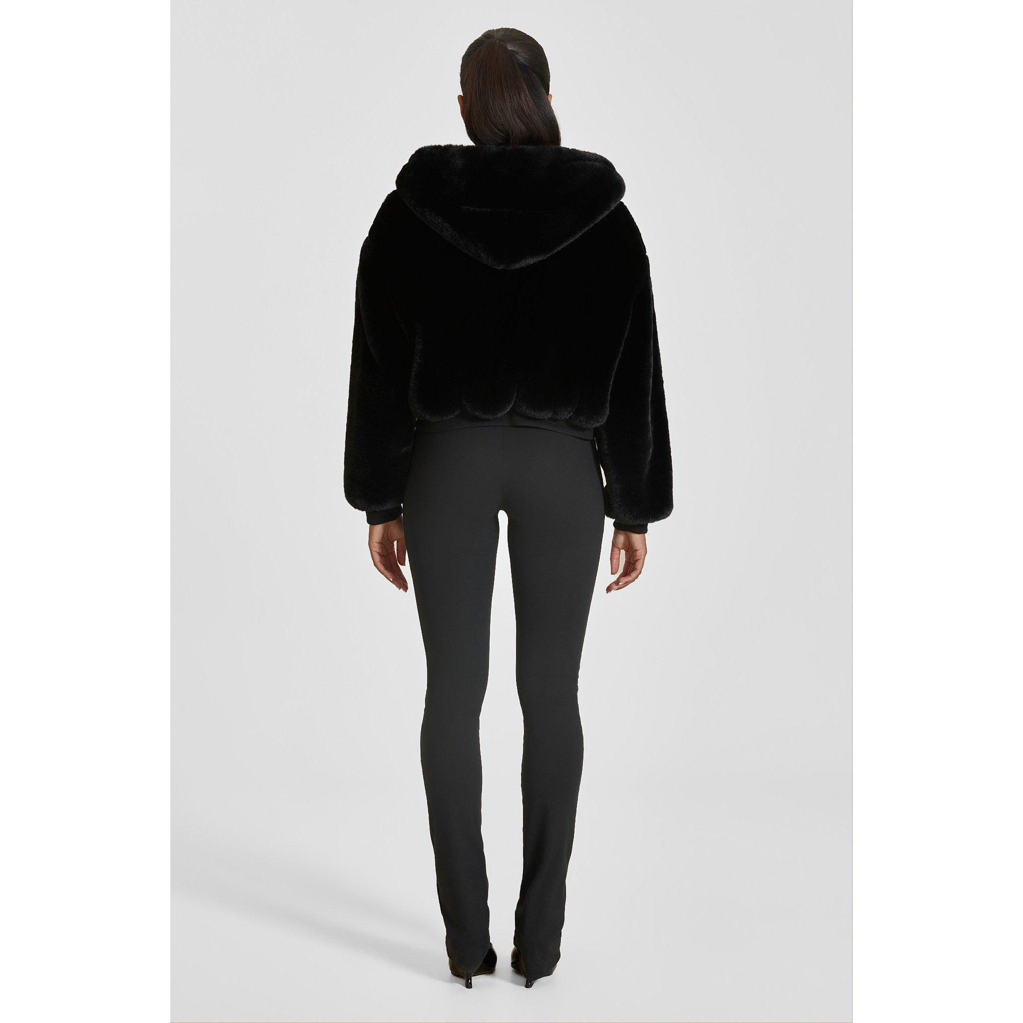 Black - Mars The Label - Women's Hooded Faux Fur Full-Zip Cropped Oversized-Fit Teddy Coat - 4