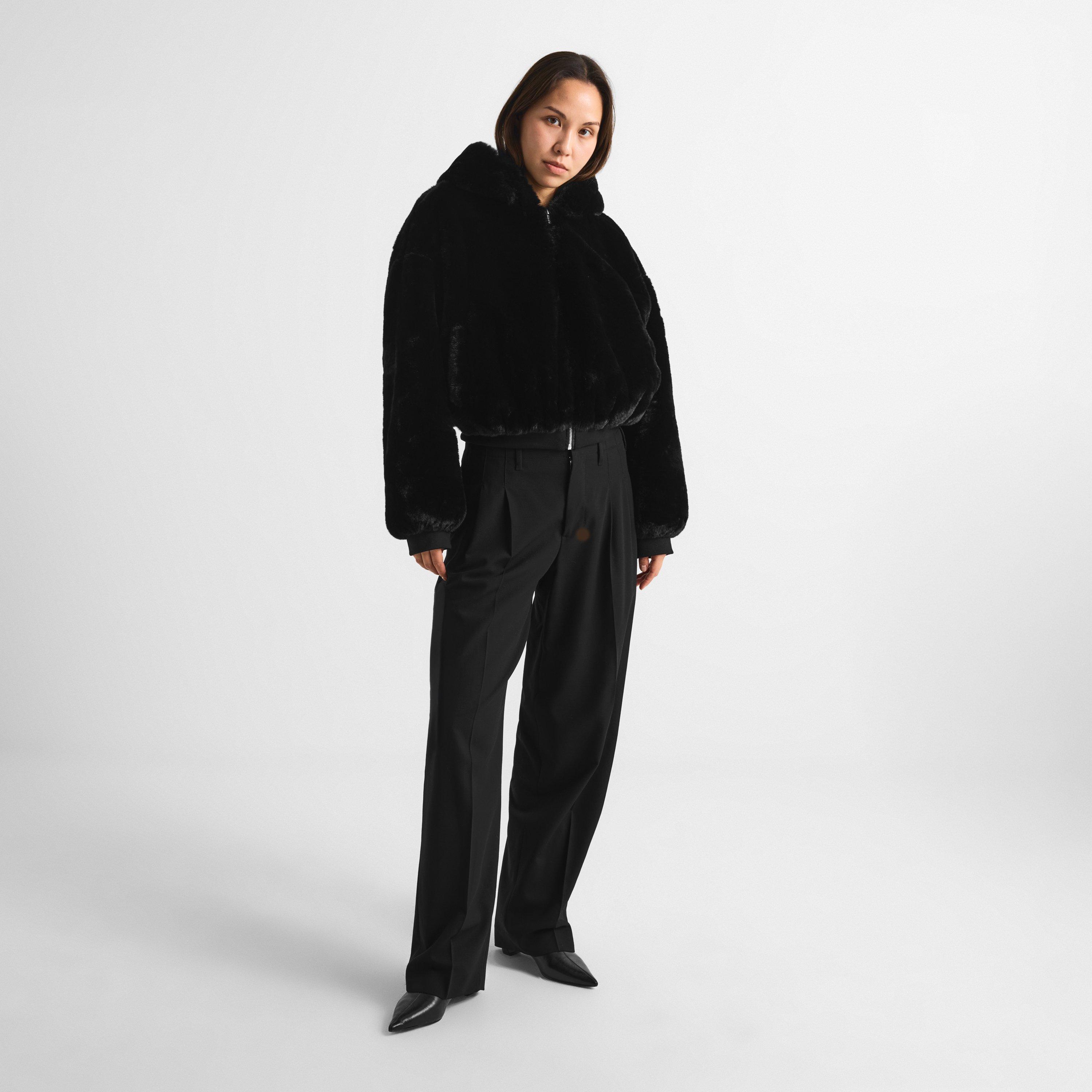 Black - Mars The Label - Women's Hooded Faux Fur Full-Zip Cropped Oversized-Fit Teddy Coat - 6