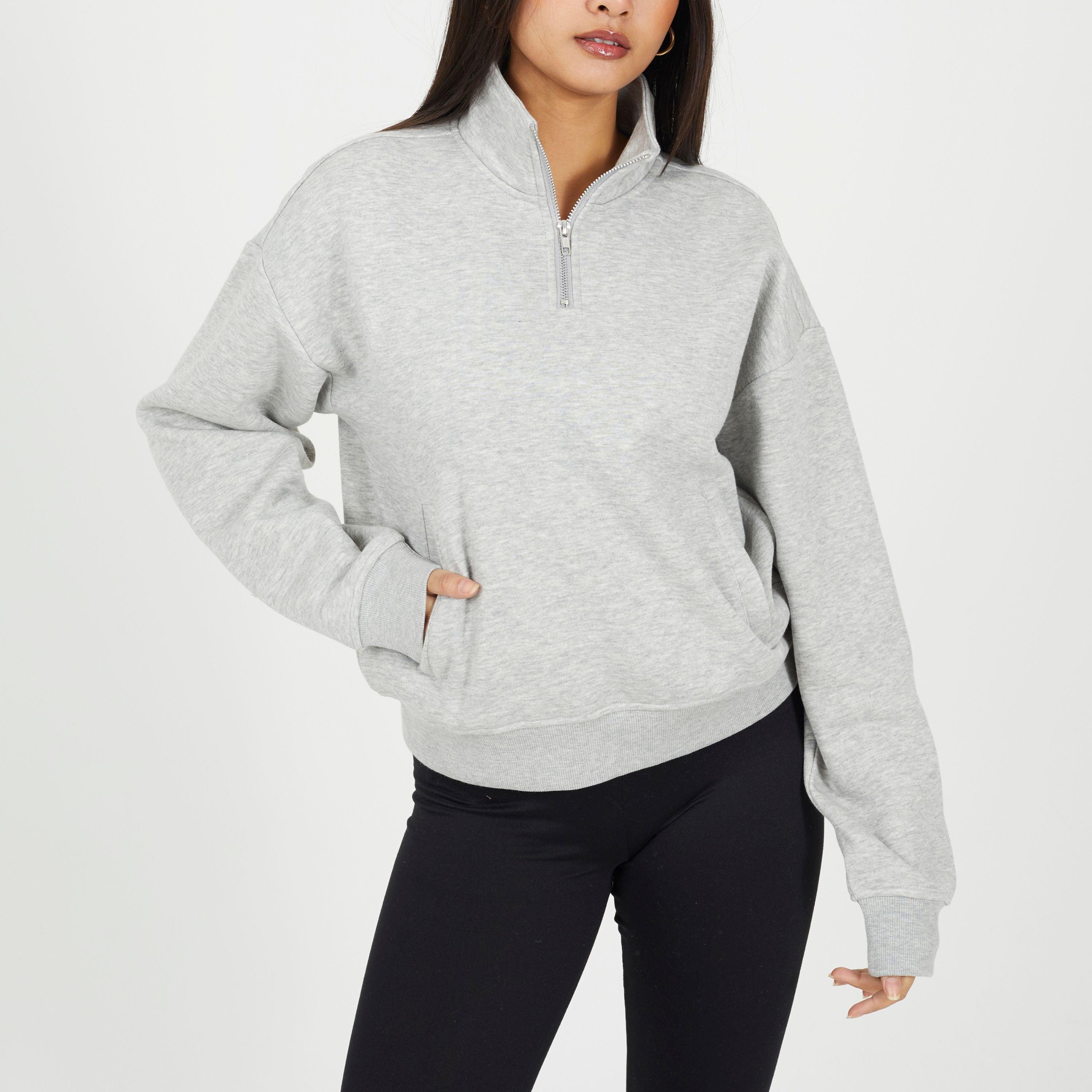 Brave Soul Women's Bs Funnel Neck Quarter Zip Sweatshirt With Pocket - Grey Marl - 14 (L)