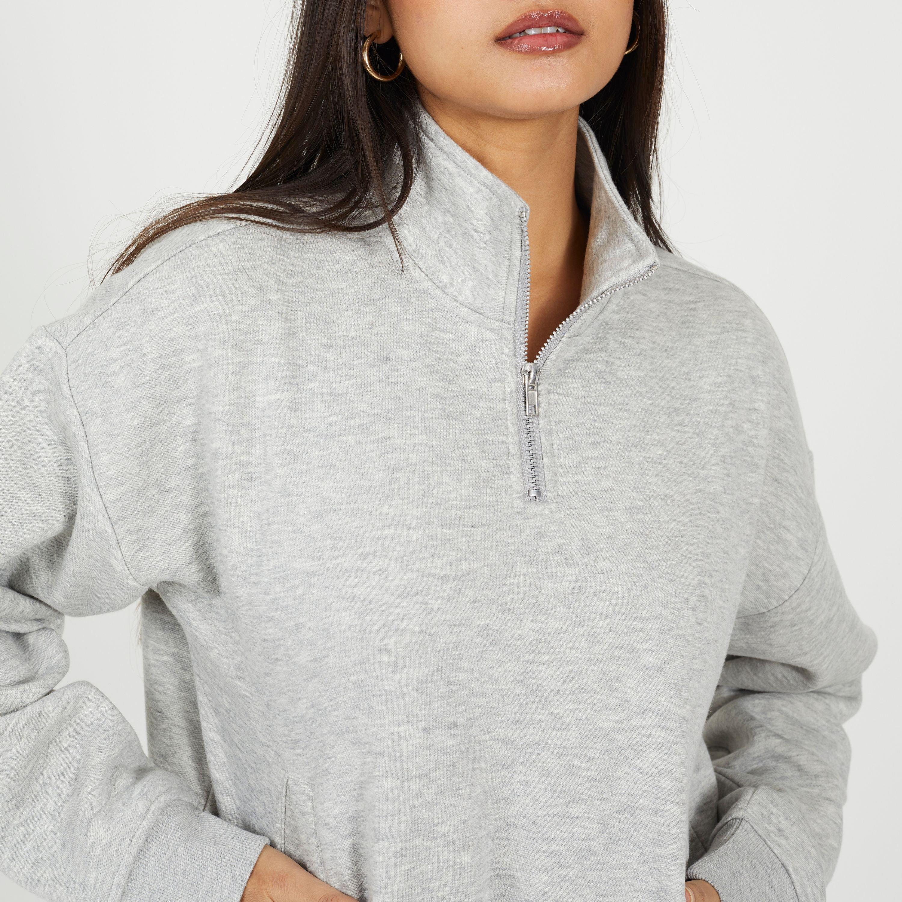 Grau meliert - Brave Soul - BS Womens Funnel Neck Quarter Zip Sweatshirt with Pocket - 3