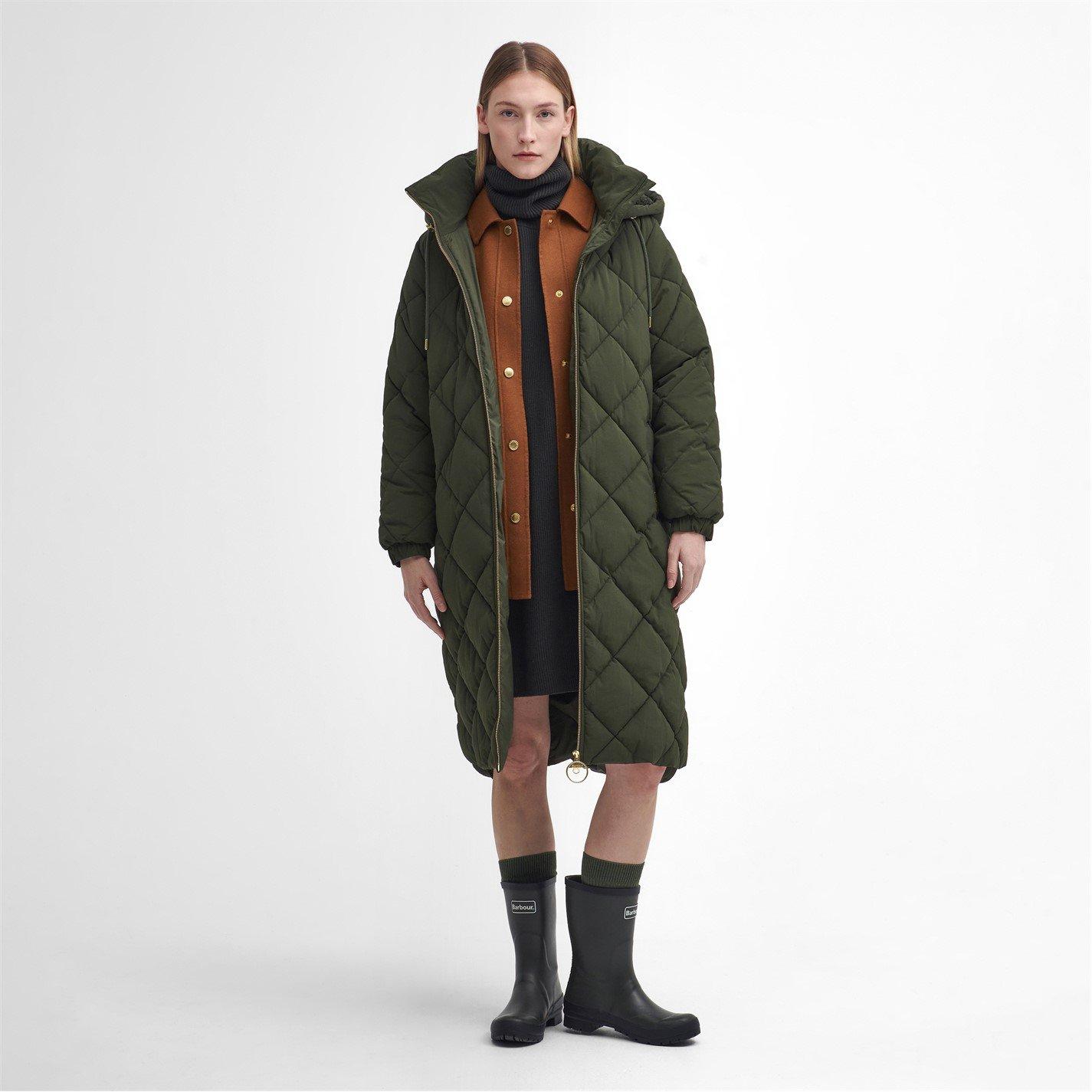 Olive - Barbour - Women's Kirkton Longline Puffer Quilted Jacket - 2