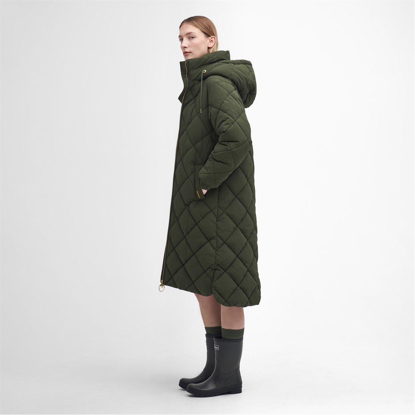 Olive - Barbour - Women's Kirkton Longline Puffer Quilted Jacket - 10