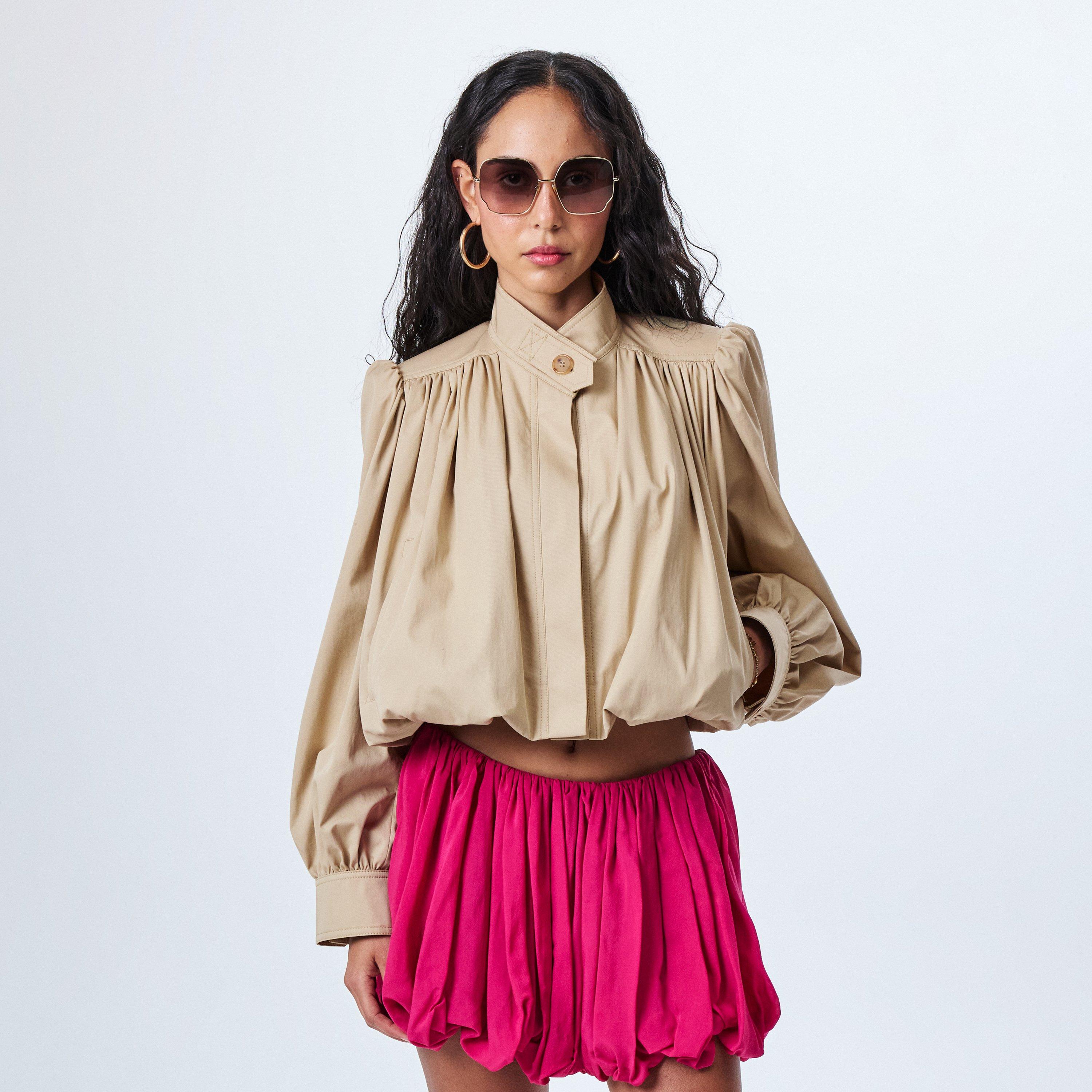 Smoky Beige - Chloe - Women's 's Cropped Zippered Bomber Jacket - 3