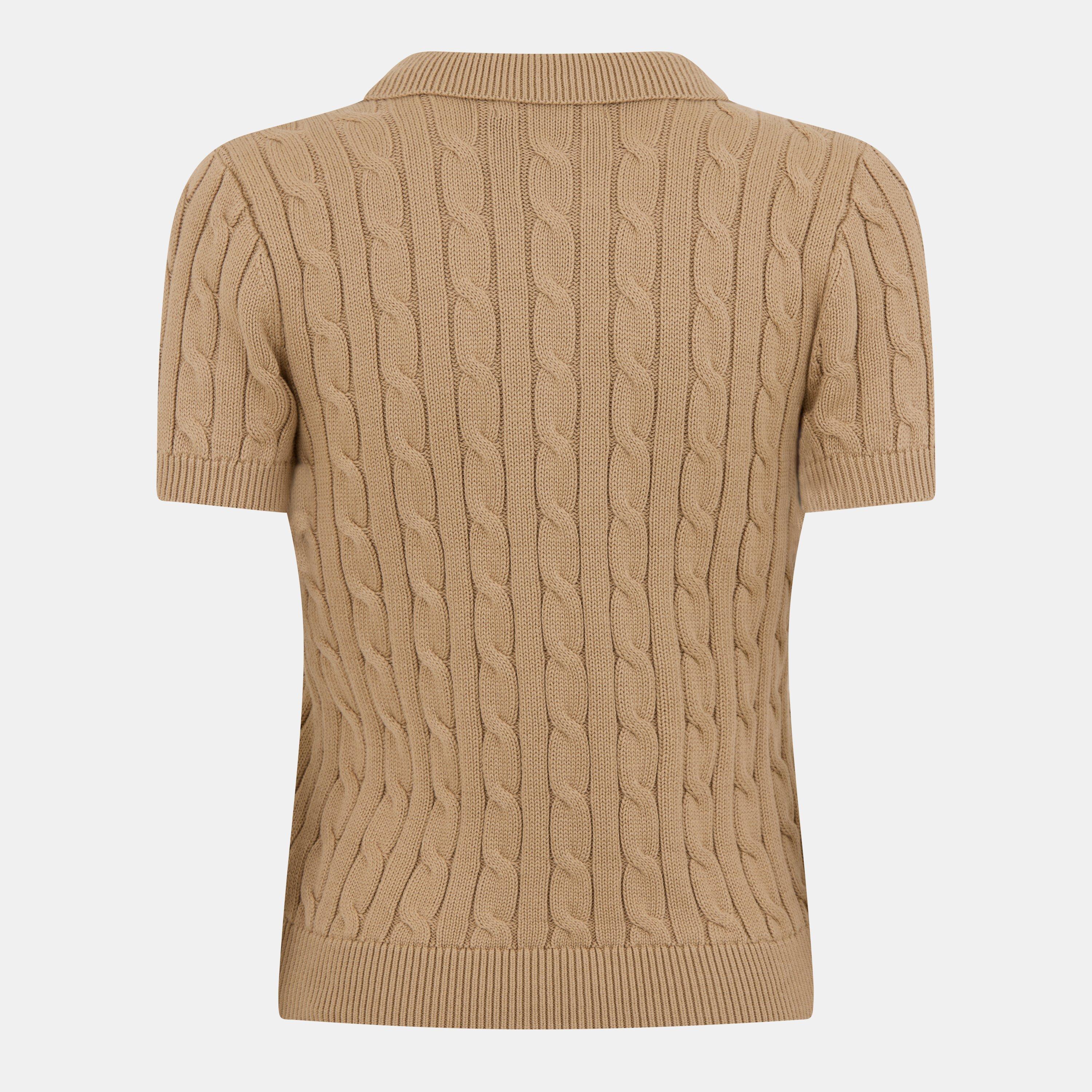 Birch Tan - Lauren by Ralph Lauren - Cable-Knit Cotton Polo Jumper - 2