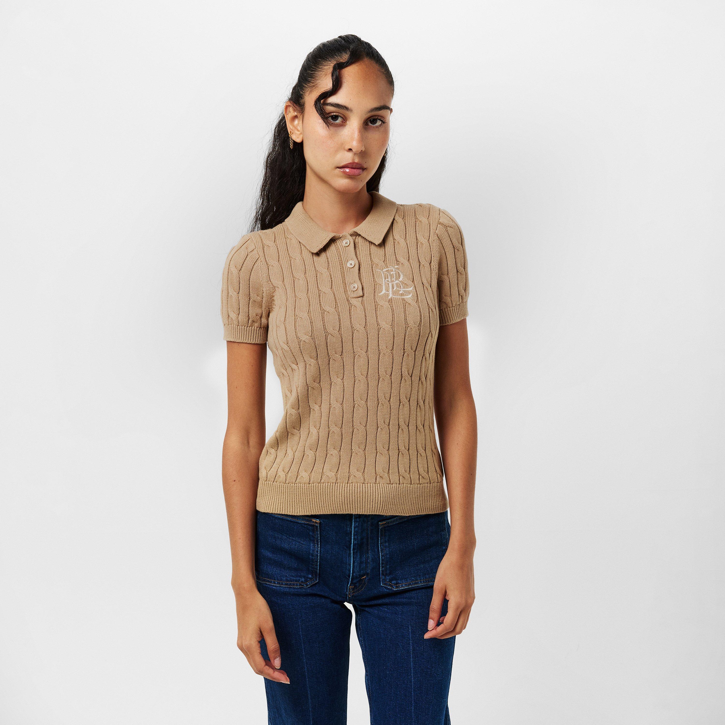 Birch Tan - Lauren by Ralph Lauren - Cable-Knit Cotton Polo Jumper - 3