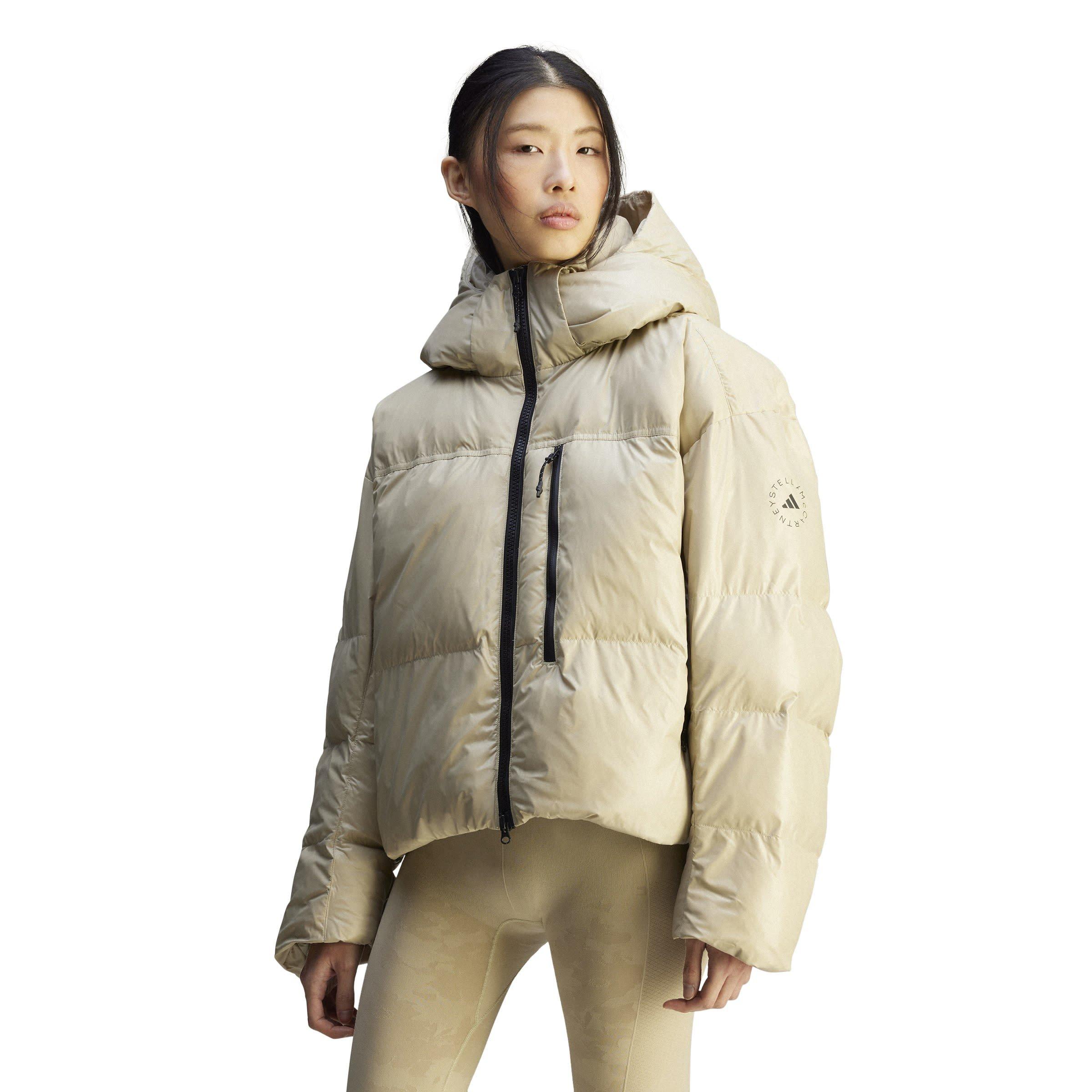 desert sand - adidas by Stella McCartney - Women's TrueNature Windproof Detachable Hood Long Sleeve Oversized Fit Short Puffer Jacket - 1