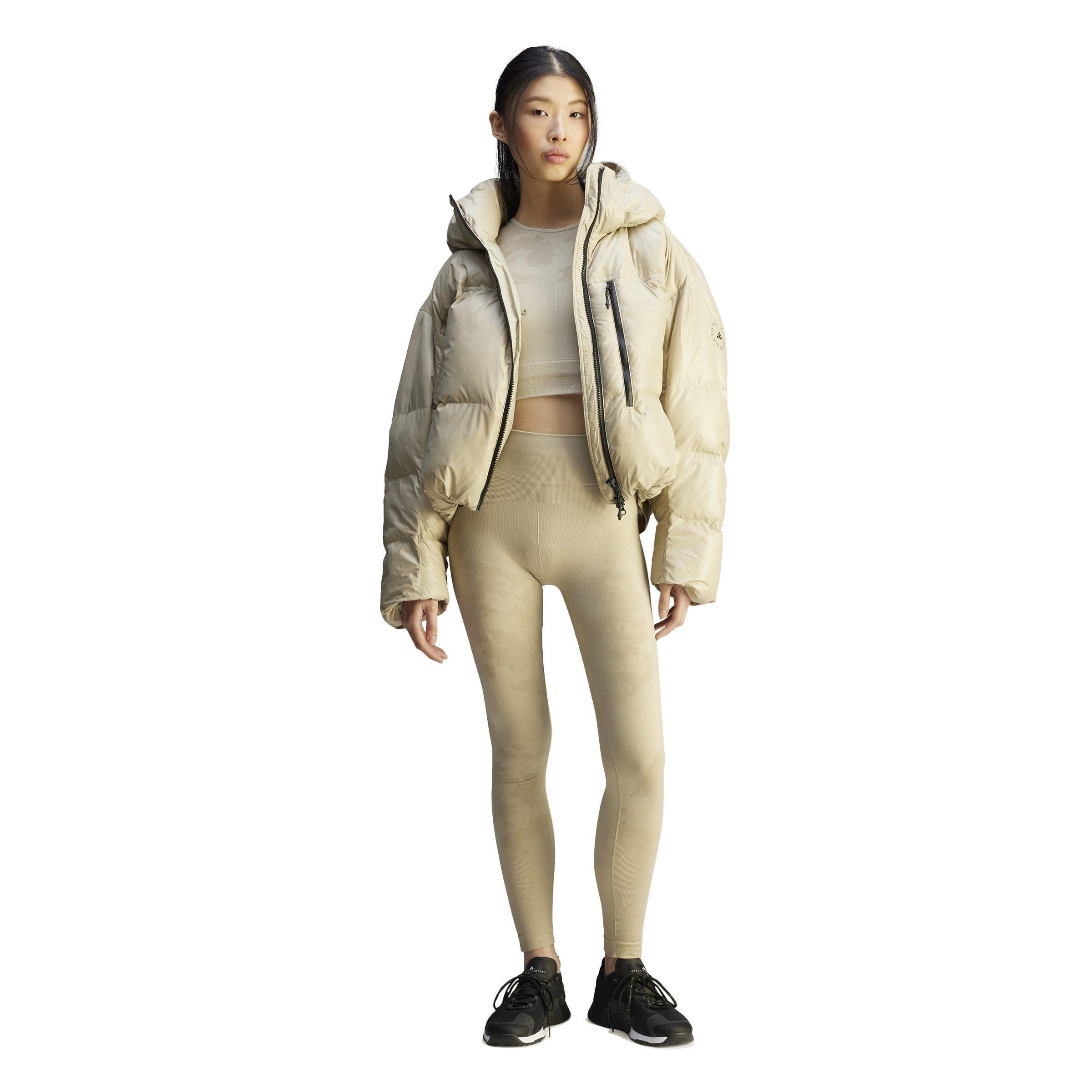 desert sand - adidas by Stella McCartney - Women's TrueNature Windproof Detachable Hood Long Sleeve Oversized Fit Short Puffer Jacket - 3