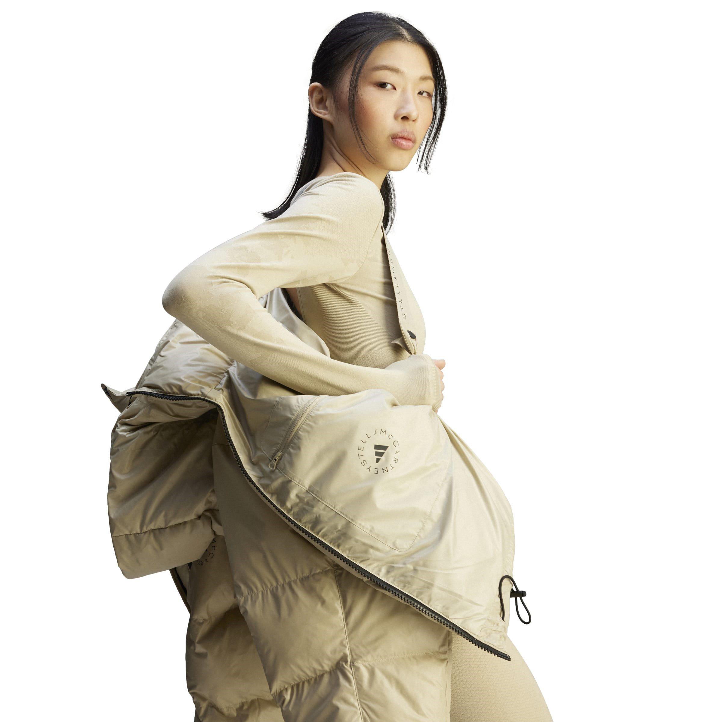 desert sand - adidas by Stella McCartney - Women's TrueNature Windproof Detachable Hood Long Sleeve Oversized Fit Short Puffer Jacket - 6