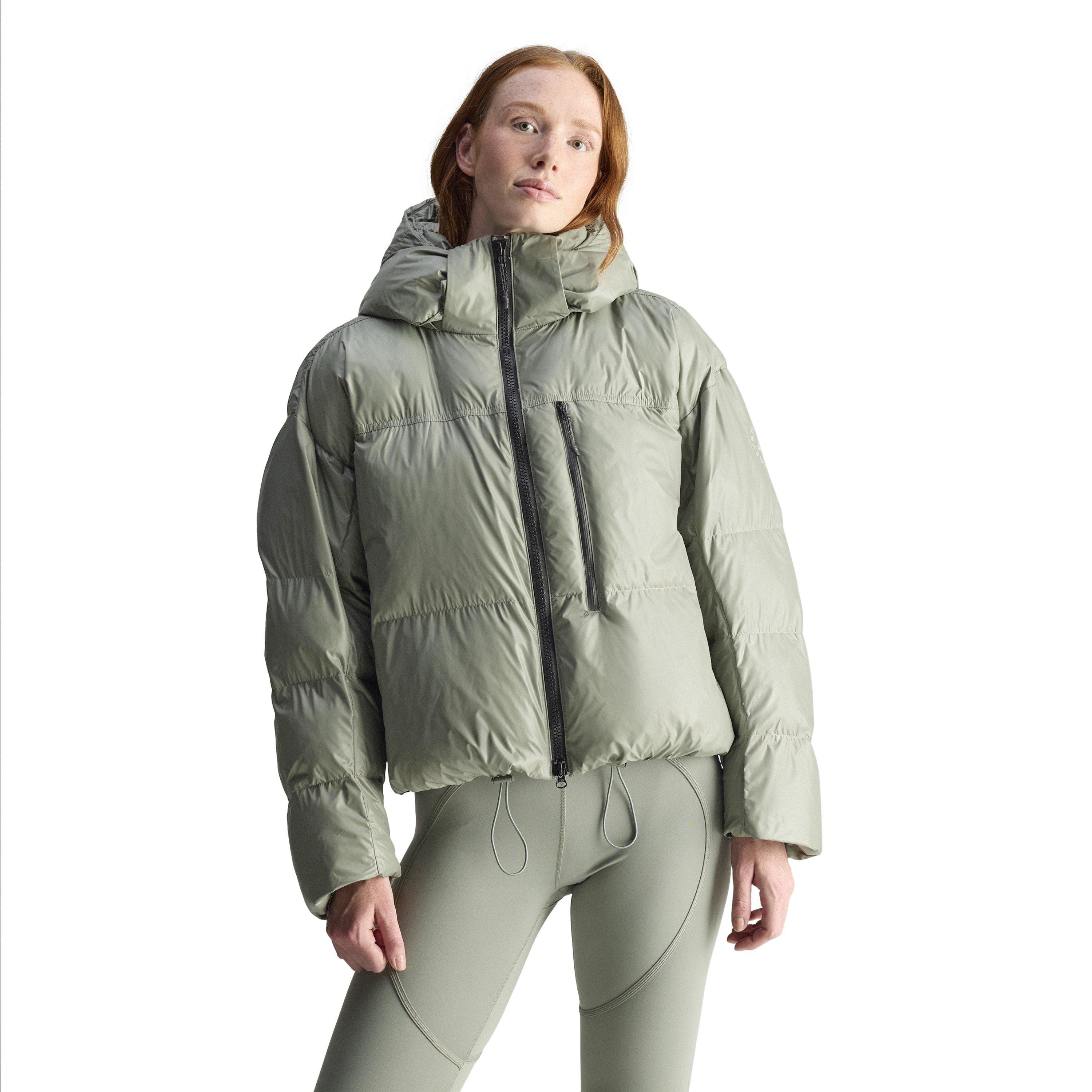Stone Green - adidas by Stella McCartney - Women's TrueNature Wind Resistant Synthetic Fill Long Sleeve Short Puffer Jacket - 2