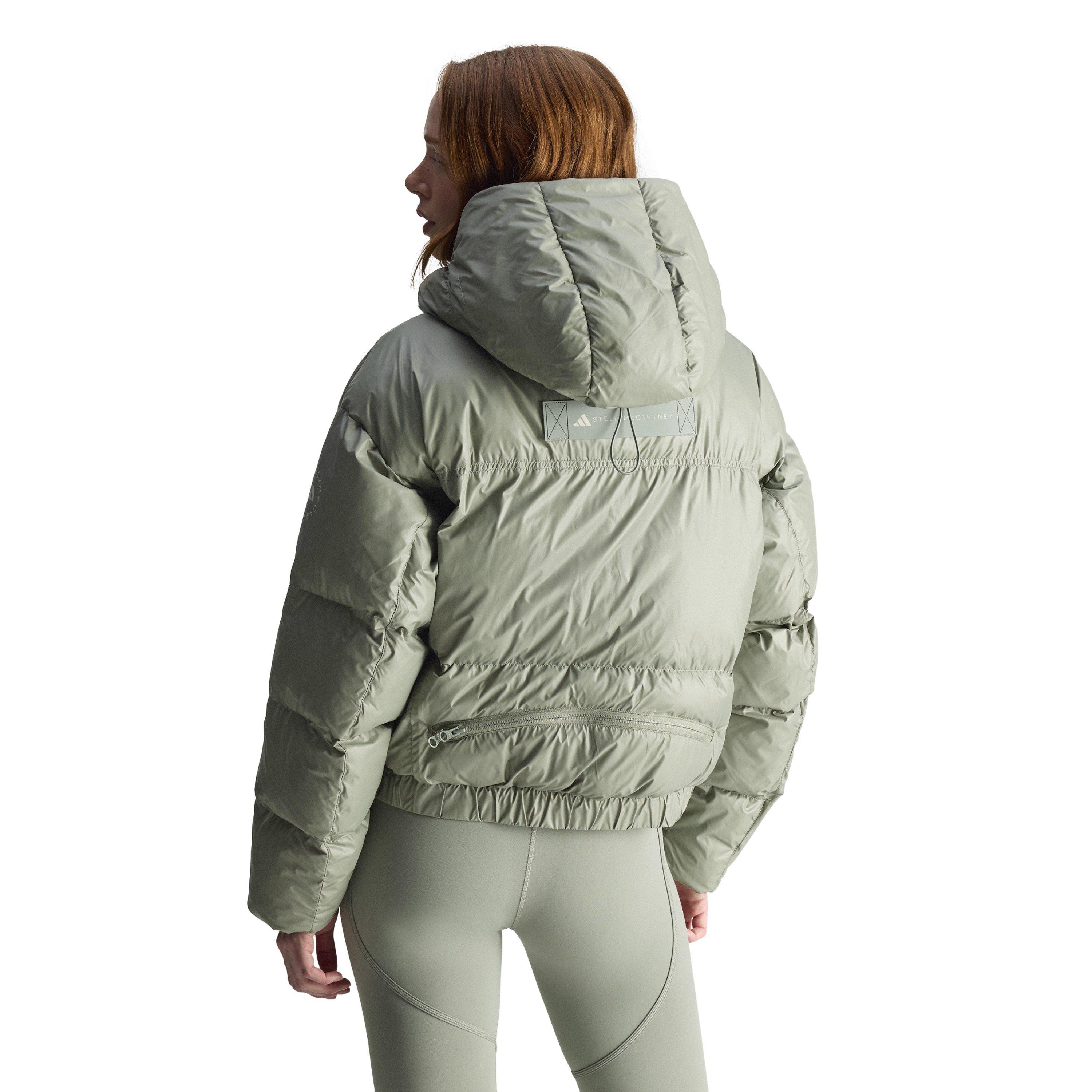 Stone Green - adidas by Stella McCartney - Women's TrueNature Wind Resistant Synthetic Fill Long Sleeve Short Puffer Jacket - 3