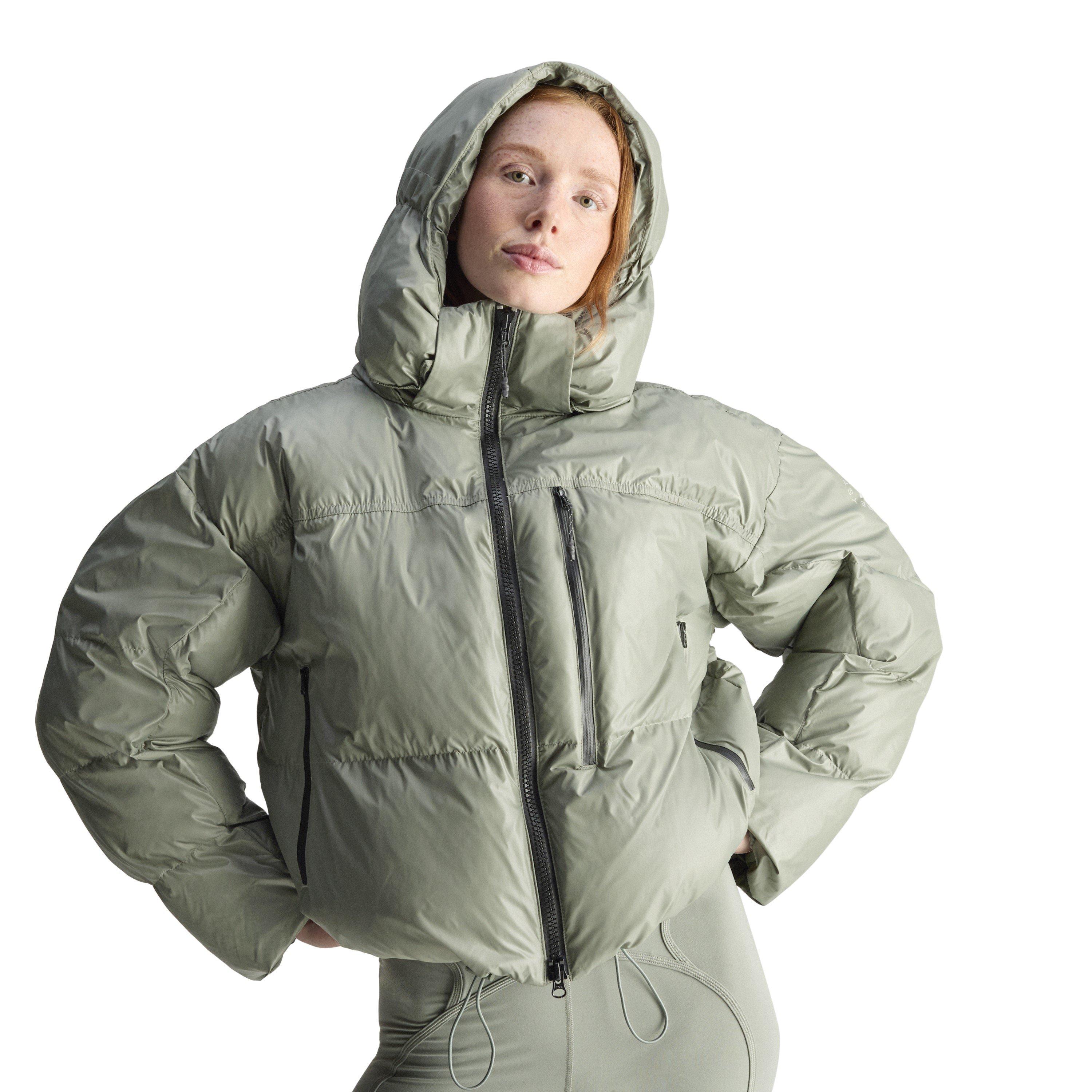 Stone Green - adidas by Stella McCartney - Women's TrueNature Wind Resistant Synthetic Fill Long Sleeve Short Puffer Jacket - 6