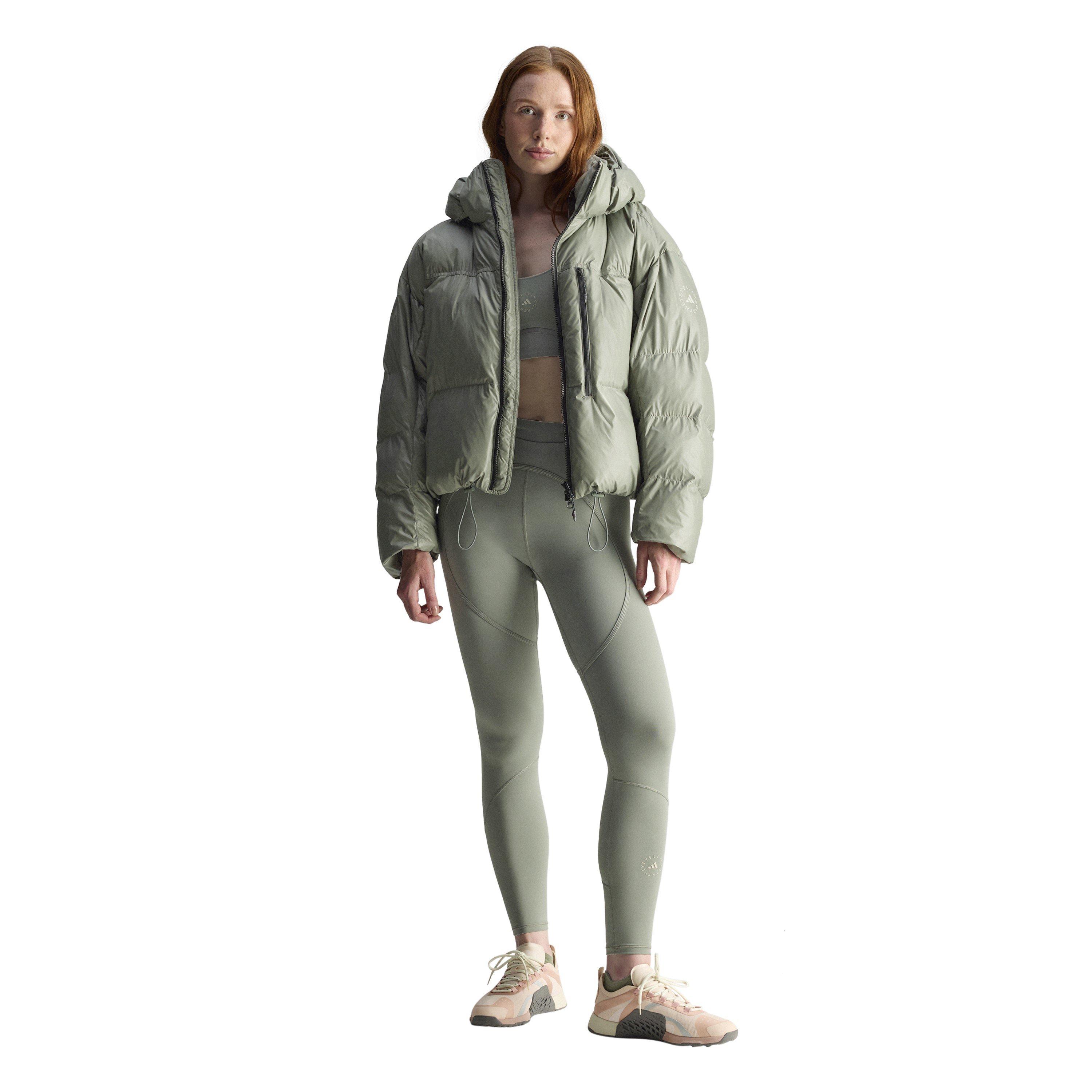 Stone Green - adidas by Stella McCartney - Women's TrueNature Wind Resistant Synthetic Fill Long Sleeve Short Puffer Jacket - 7
