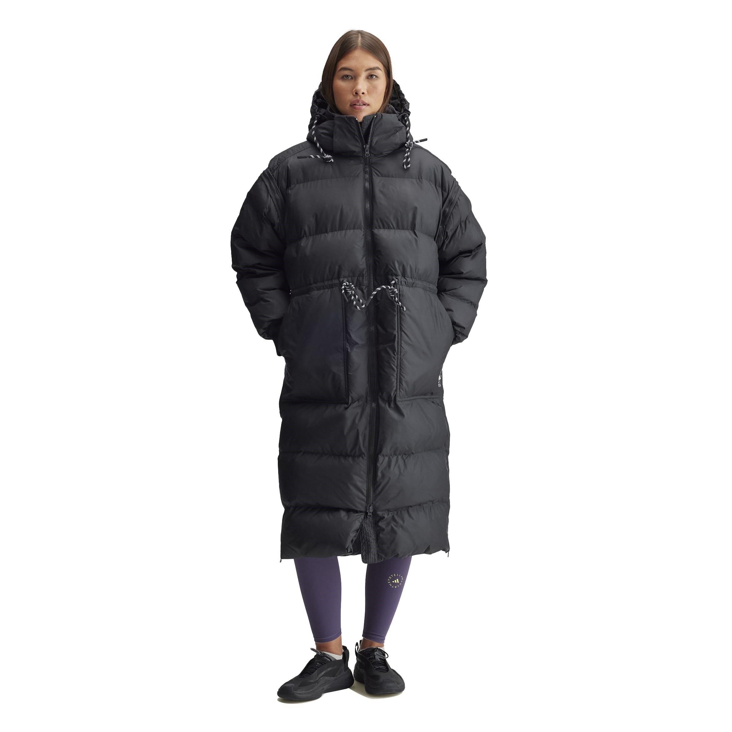 Black - adidas by Stella McCartney - Women's Wind Resistant Long Sleeve Hooded Long Puffer Jacket - 3