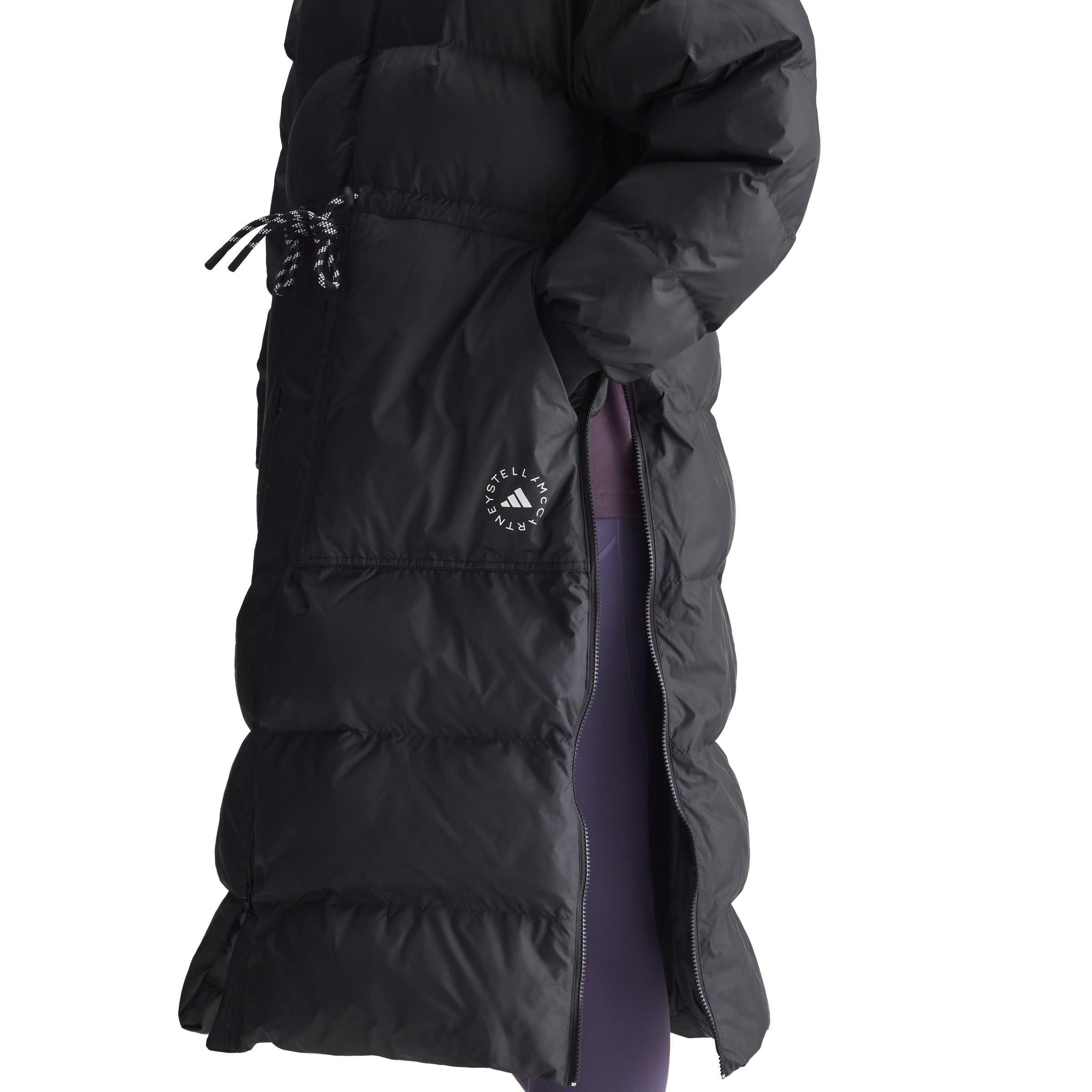 Black - adidas by Stella McCartney - Women's Wind Resistant Long Sleeve Hooded Long Puffer Jacket - 4