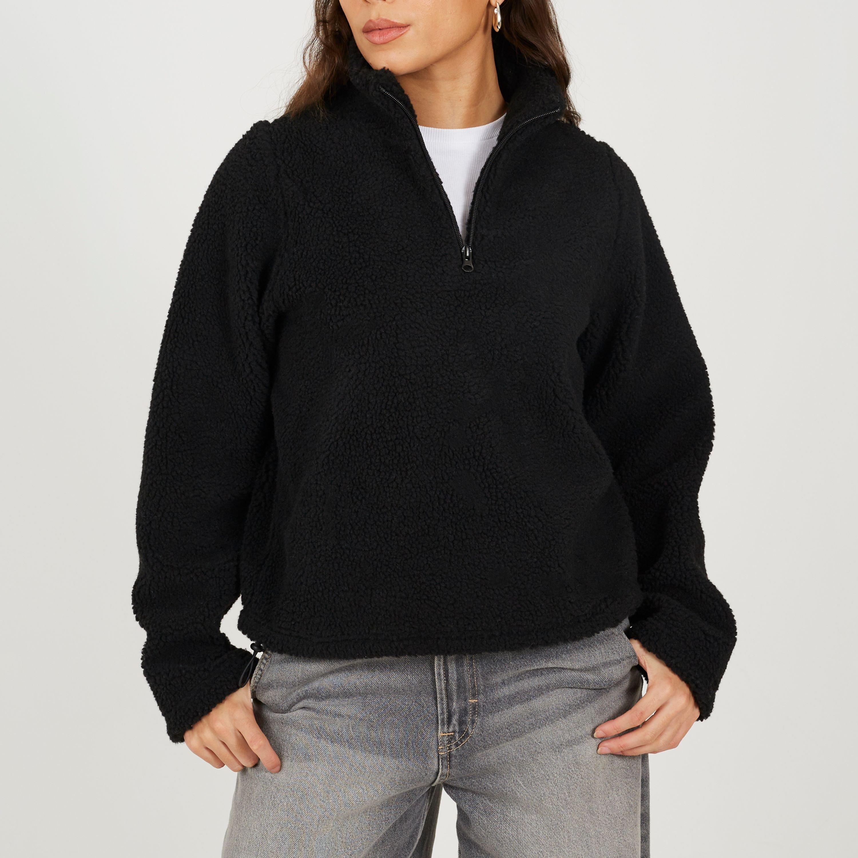 Black - Brave Soul - BS Womens Quarter Zip Neck Fleece Sweatshirt with Adjustable Hem - 1