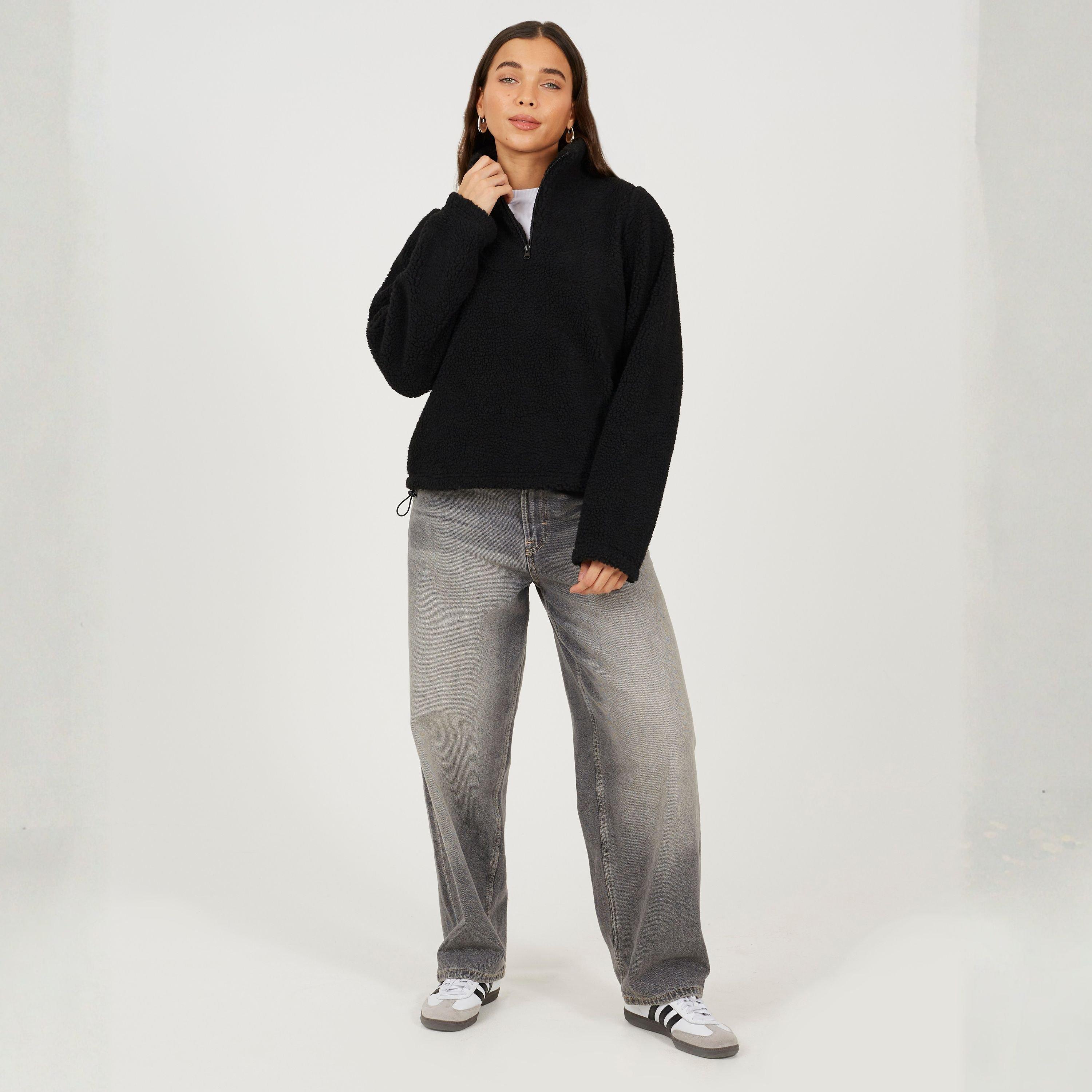 Black - Brave Soul - BS Womens Quarter Zip Neck Fleece Sweatshirt with Adjustable Hem - 4