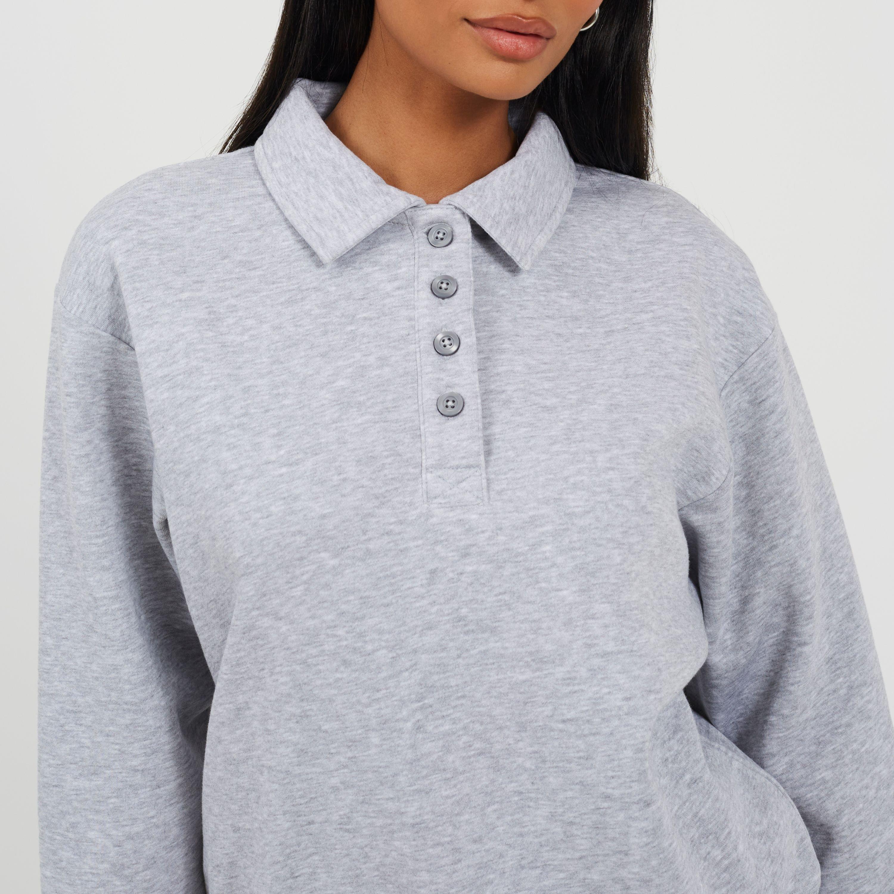 Silver Grey Mar - Brave Soul - BS Womens Quarter Button Down Sweatshirt with Collar - 3