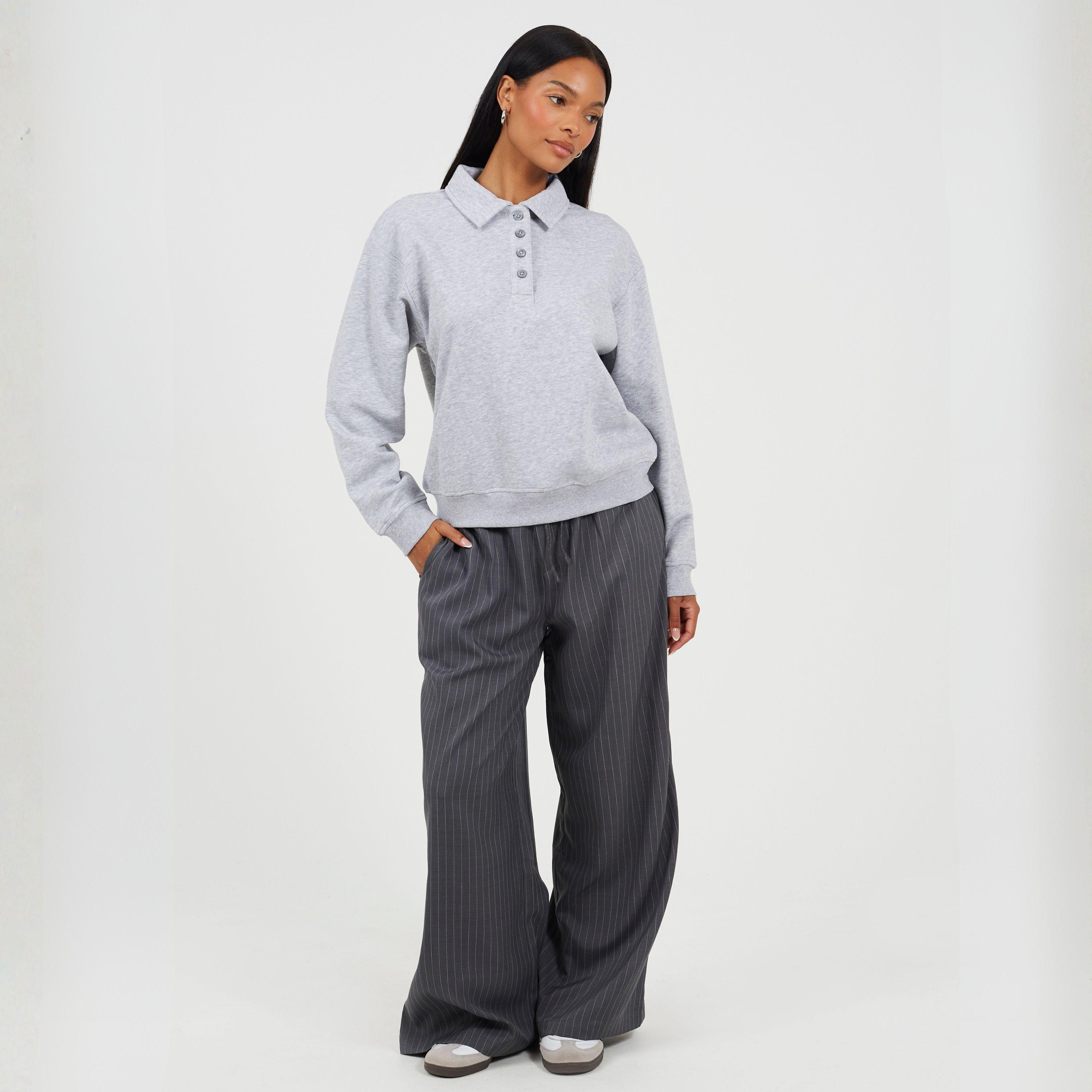 Silver Grey Mar - Brave Soul - BS Womens Quarter Button Down Sweatshirt with Collar - 4