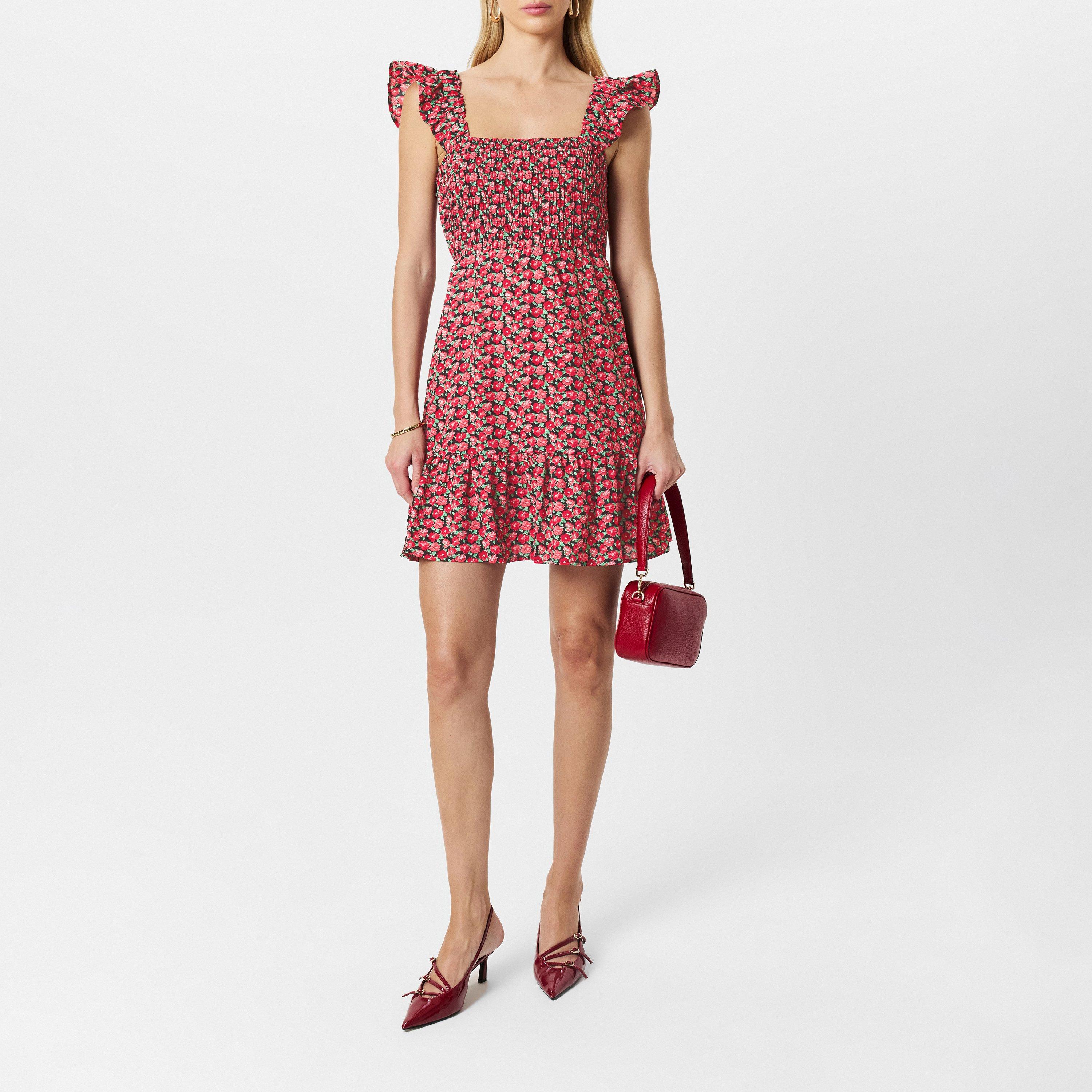 Red - AX Paris - Multi Floral Printed Frill Strap Mini Dress - 6