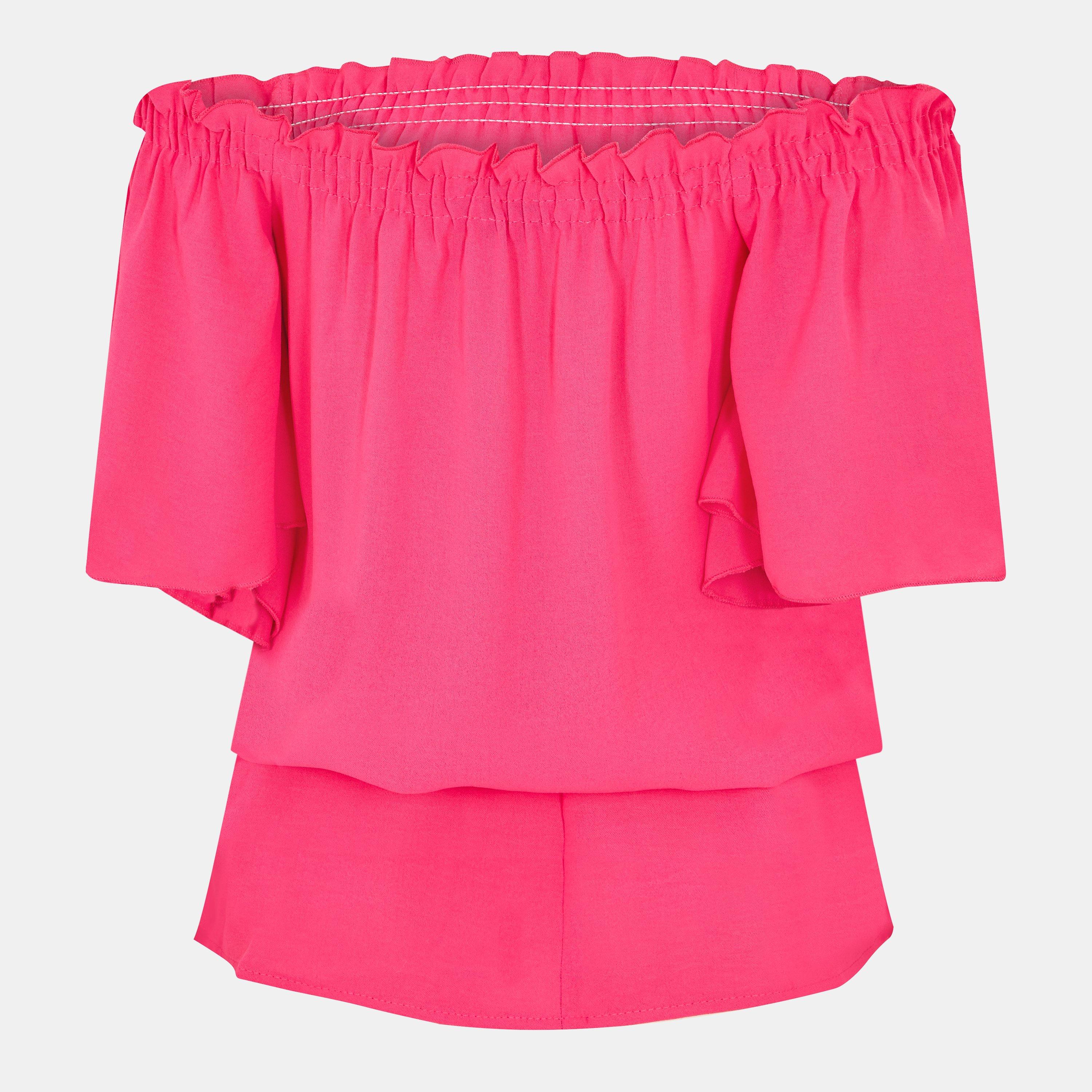 Pink - AX Paris - Ruffle Hem Bardot Top - 2