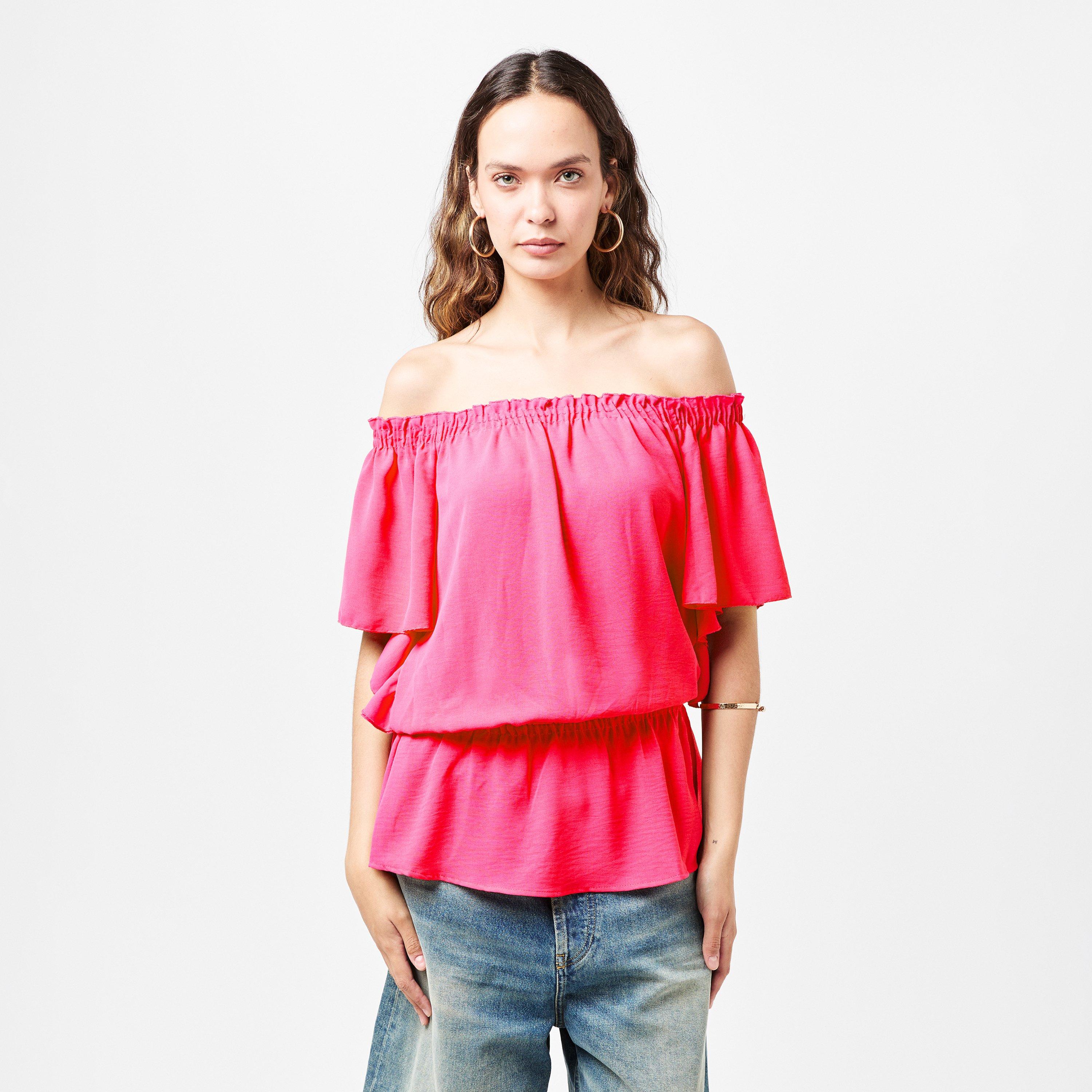Pink - AX Paris - Ruffle Hem Bardot Top - 3