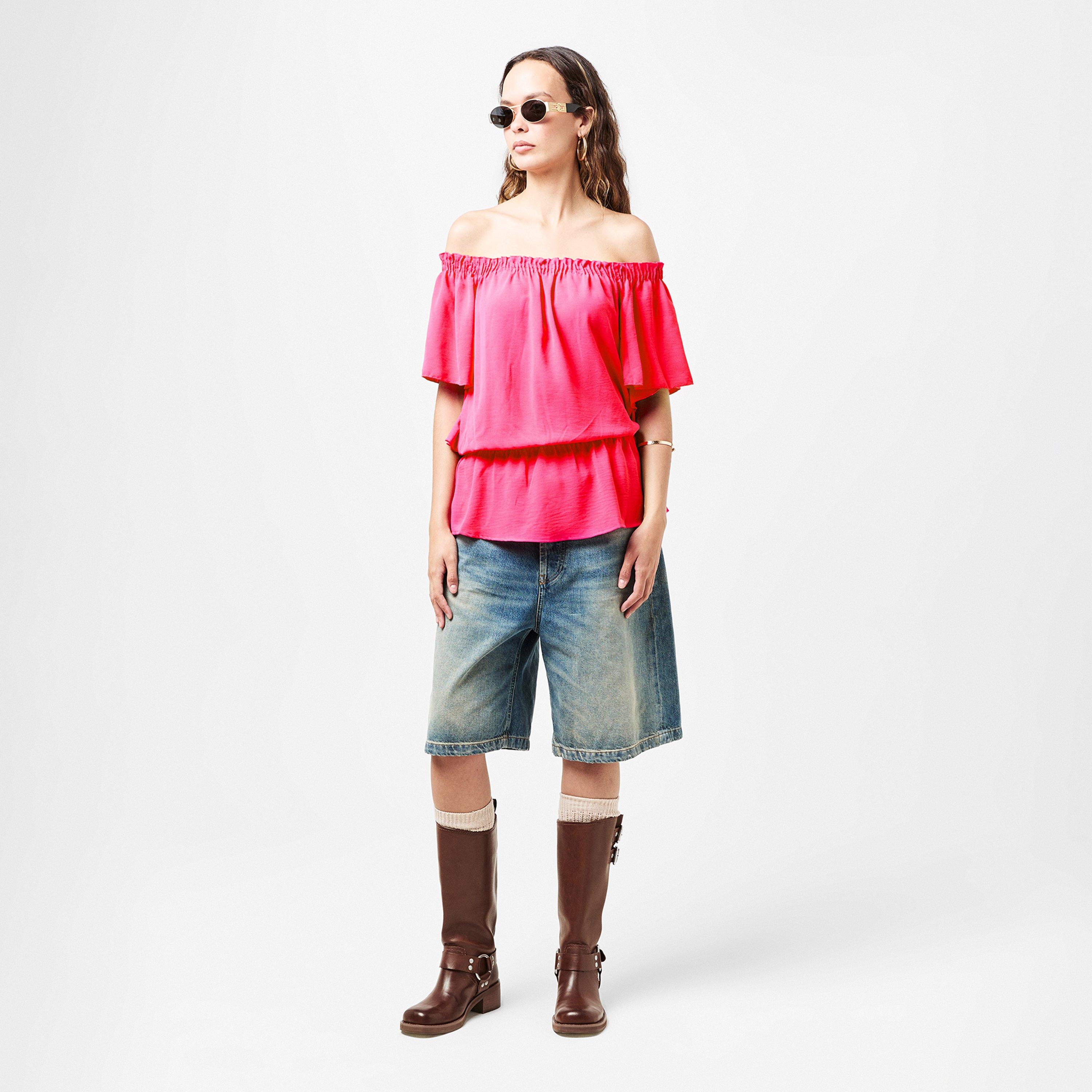 Pink - AX Paris - Ruffle Hem Bardot Top - 6