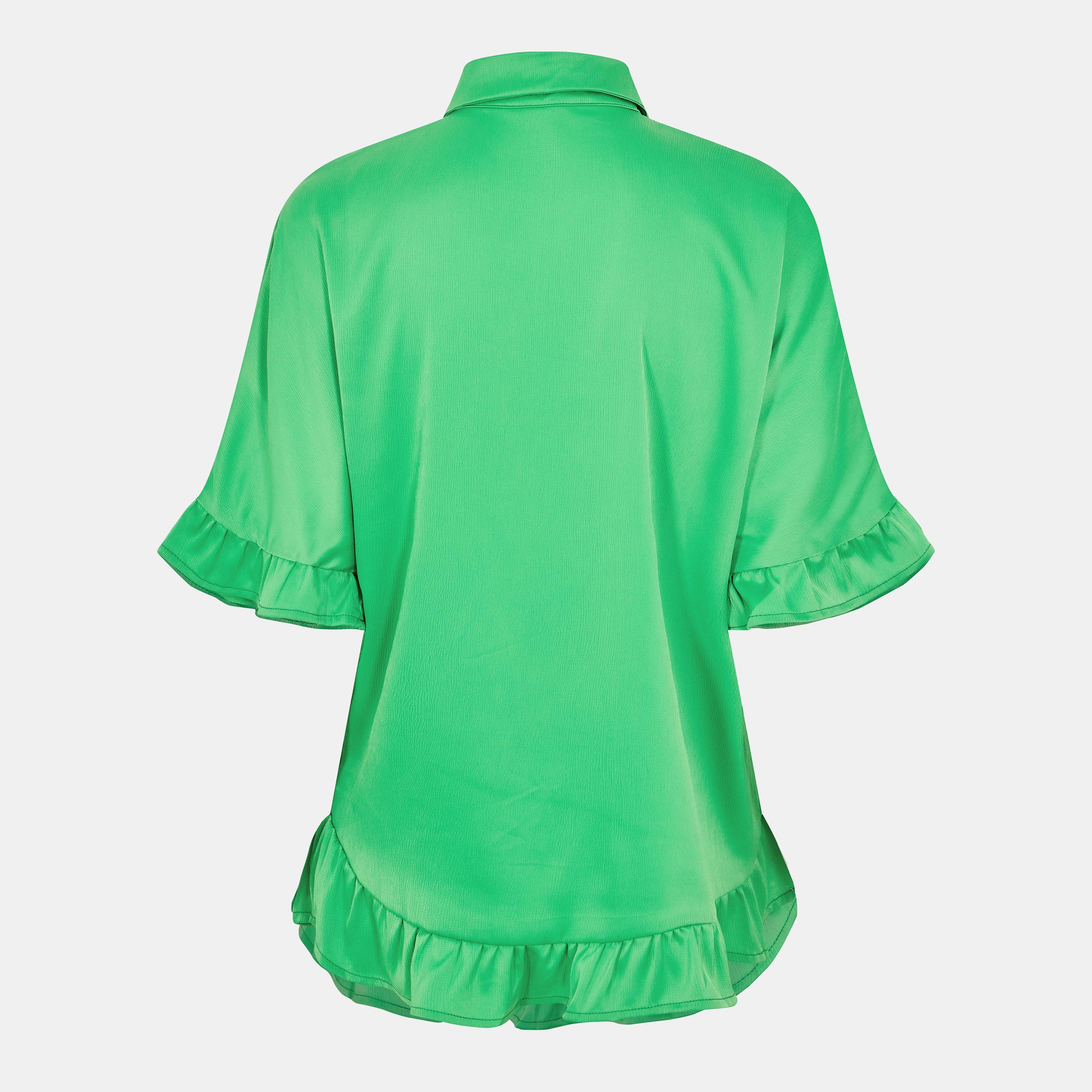Green - AX Paris - Frill Detail Gold Button Front Shirt - 2
