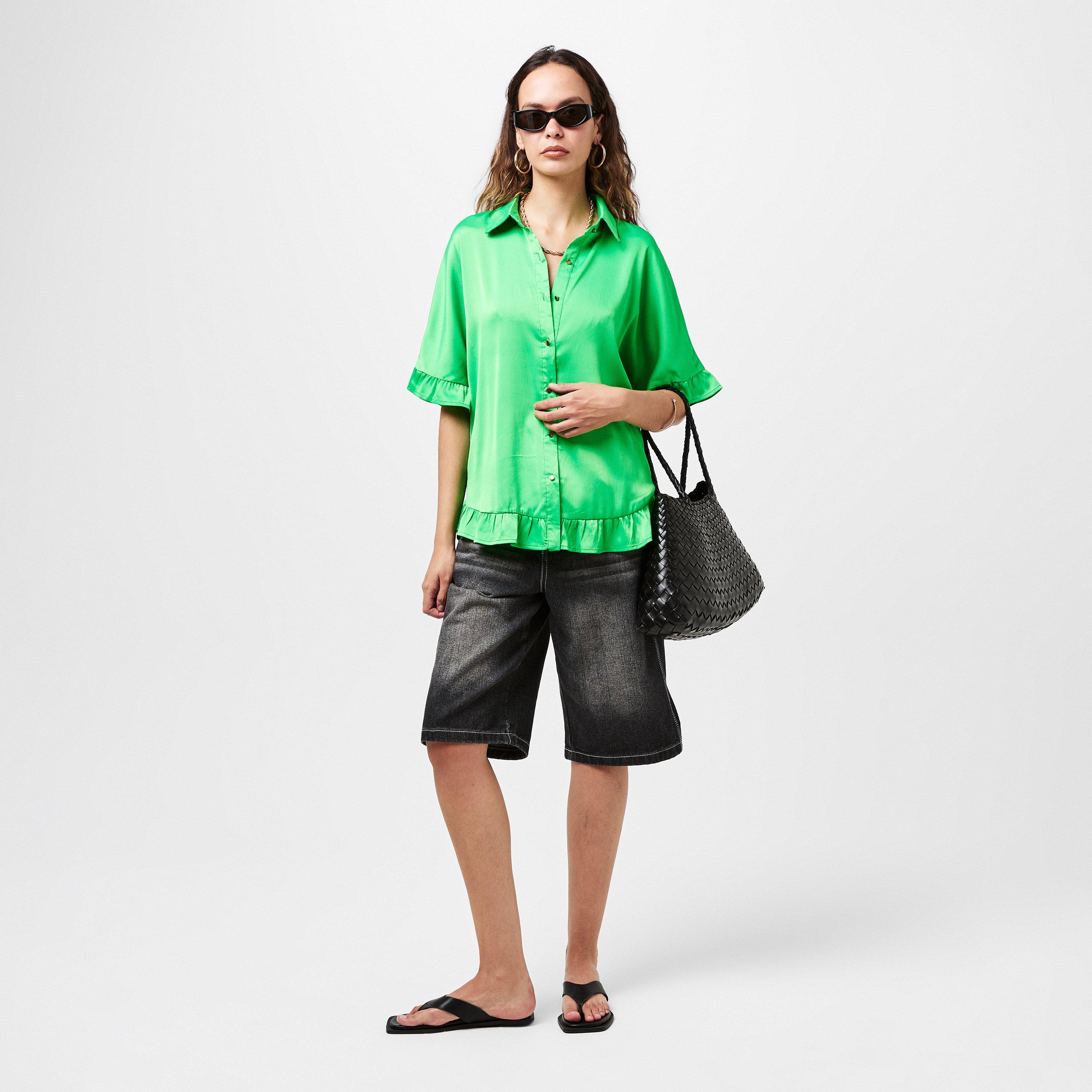 Green - AX Paris - Frill Detail Gold Button Front Shirt - 6