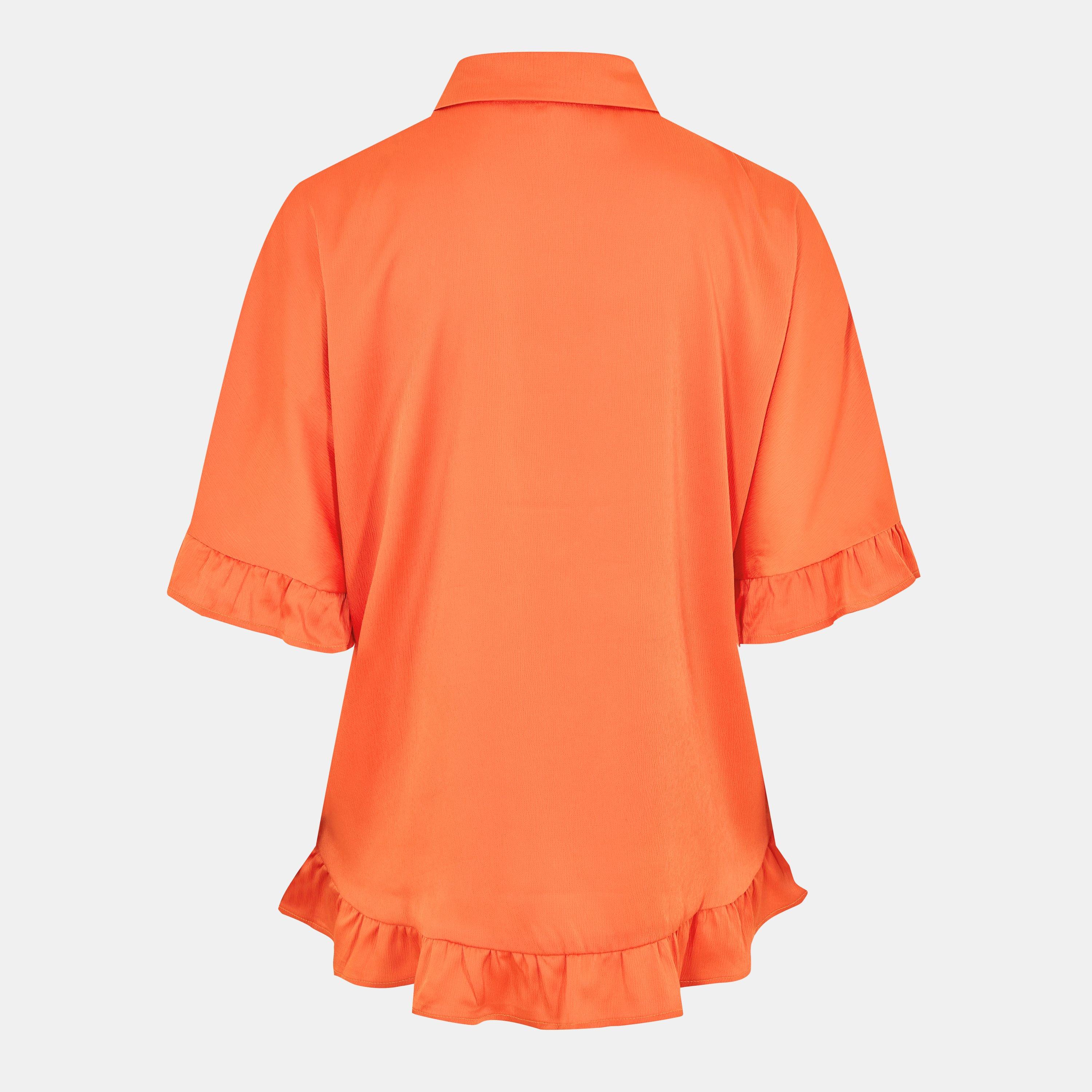 Orange - AX Paris - Frill Detail Gold Button Front Shirt - 2