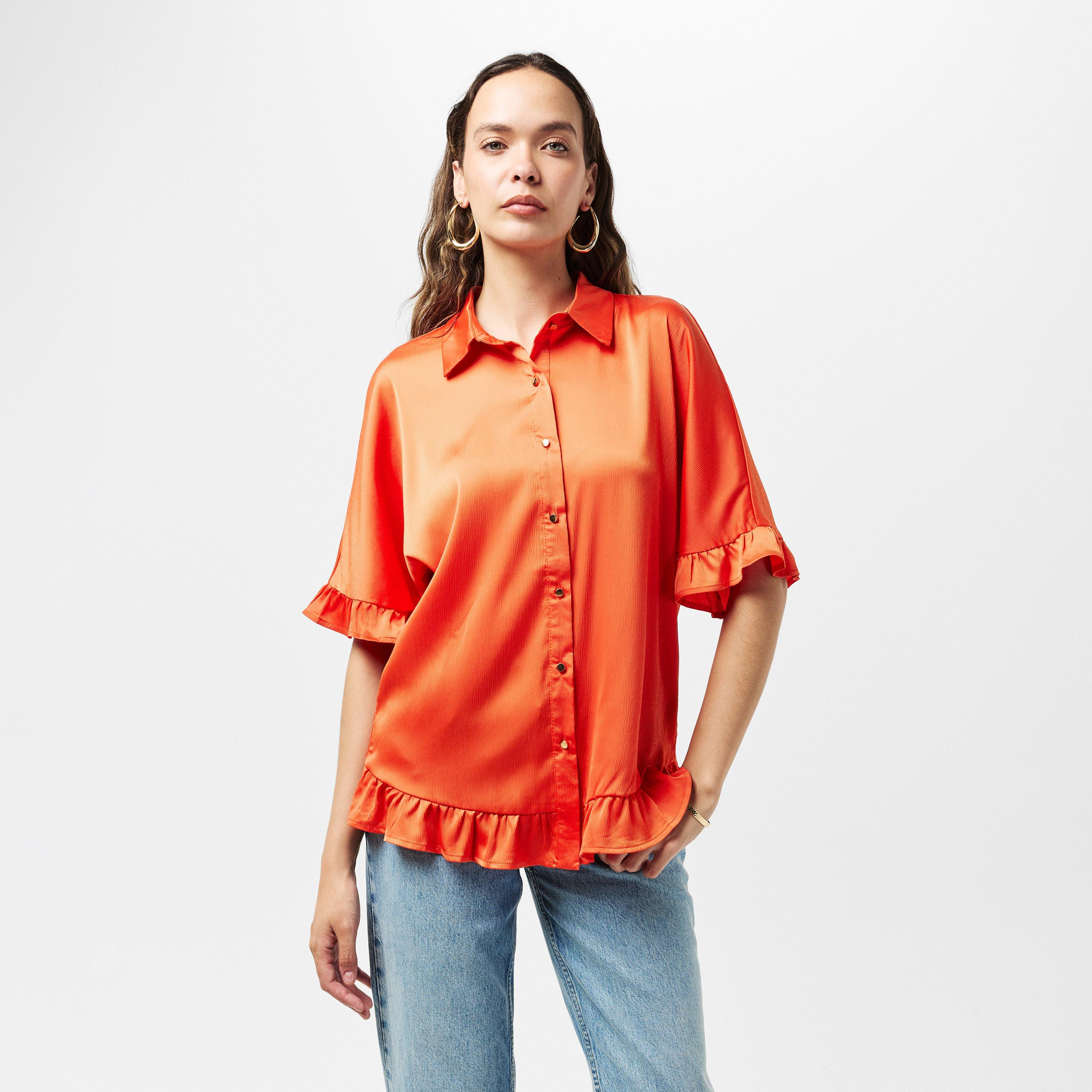 Orange - AX Paris - Frill Detail Gold Button Front Shirt - 3