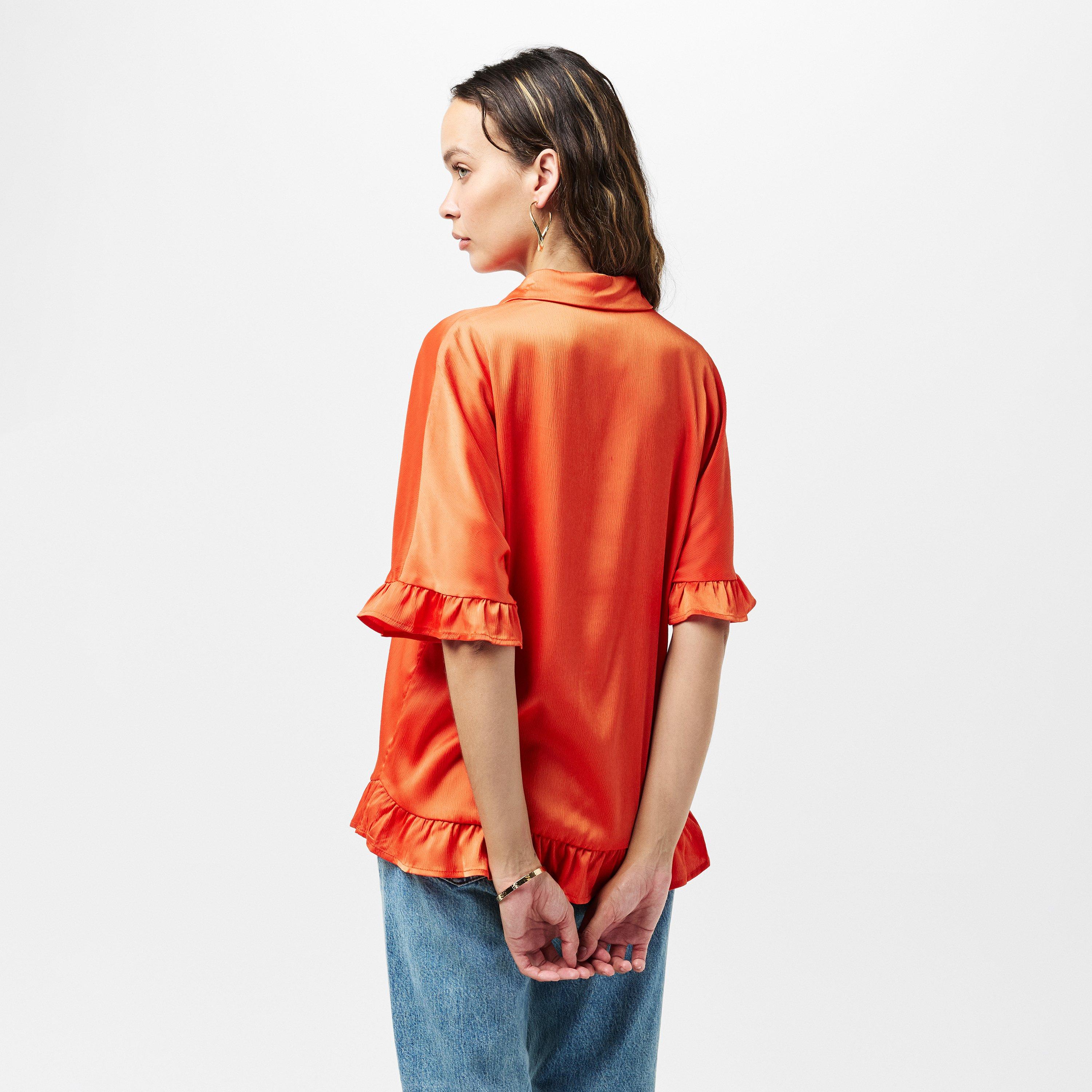 Orange - AX Paris - Frill Detail Gold Button Front Shirt - 4