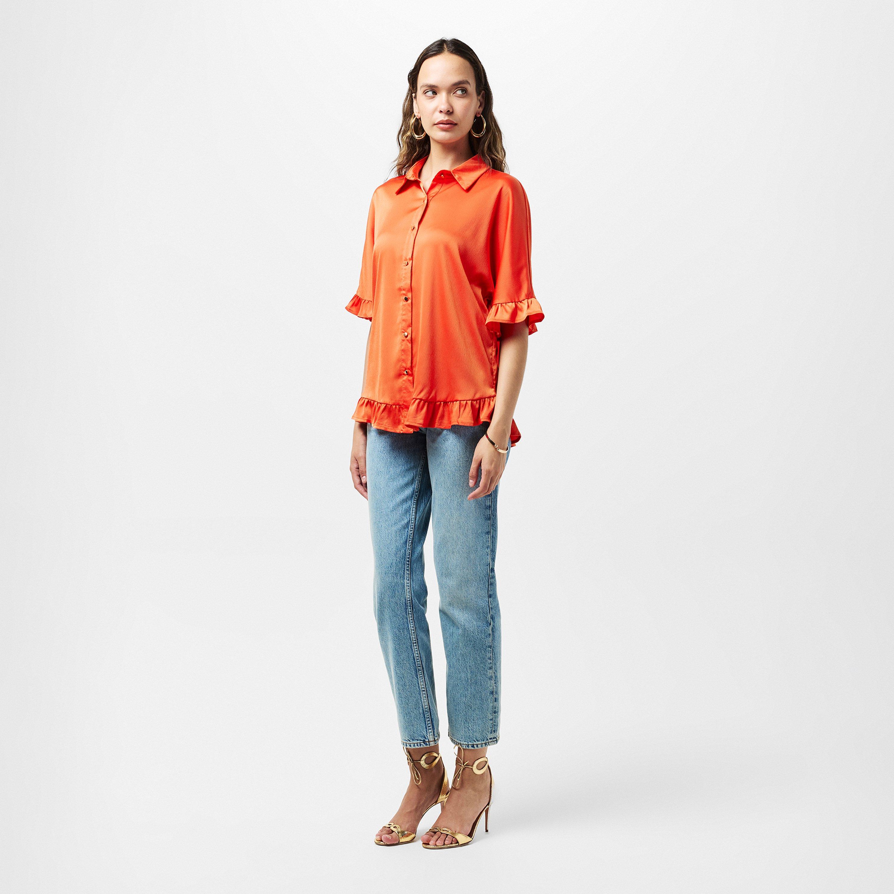 Orange - AX Paris - Frill Detail Gold Button Front Shirt - 6