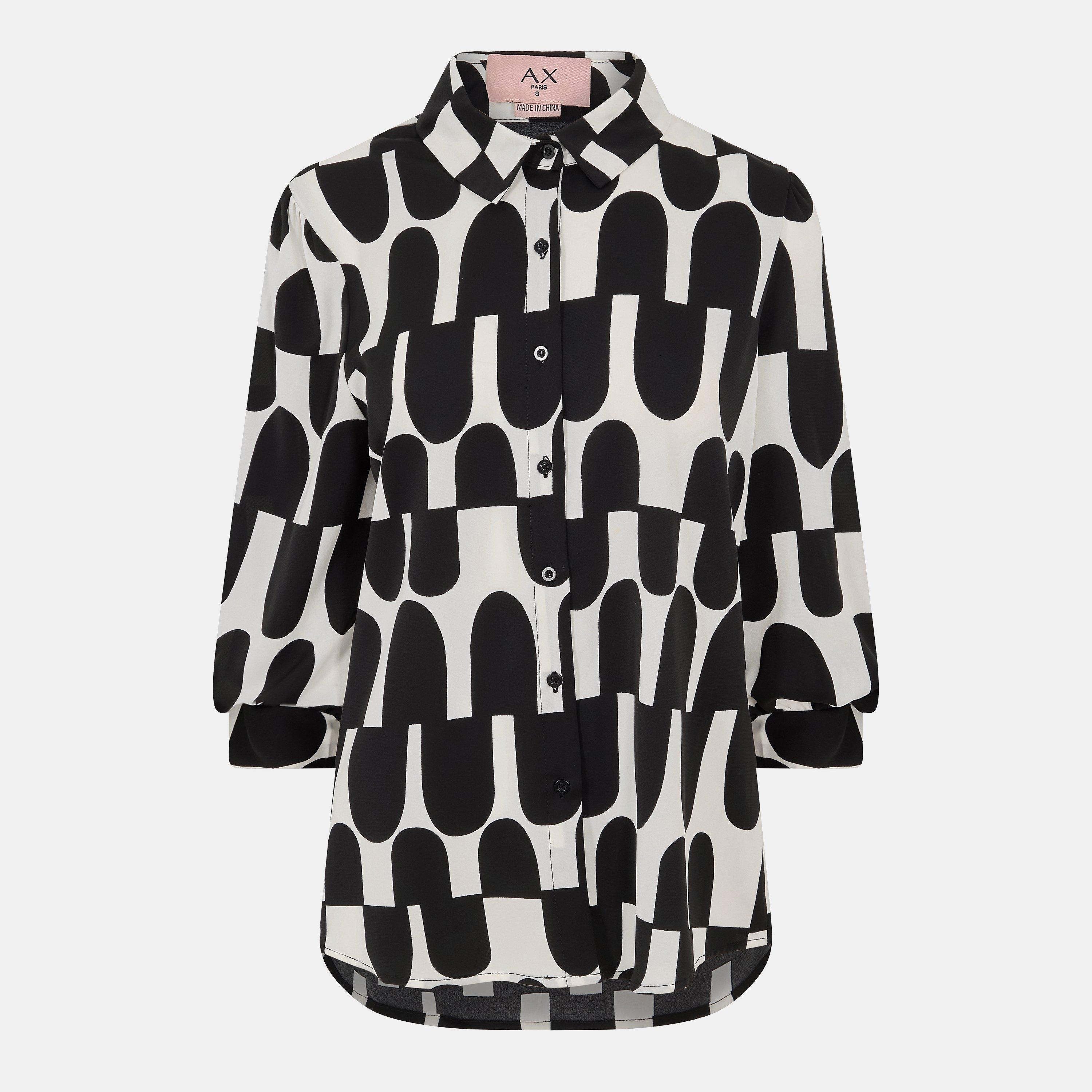 Multi - AX Paris - Black And Cream Geometric Print 3/4 Sleeve Shirt - 1