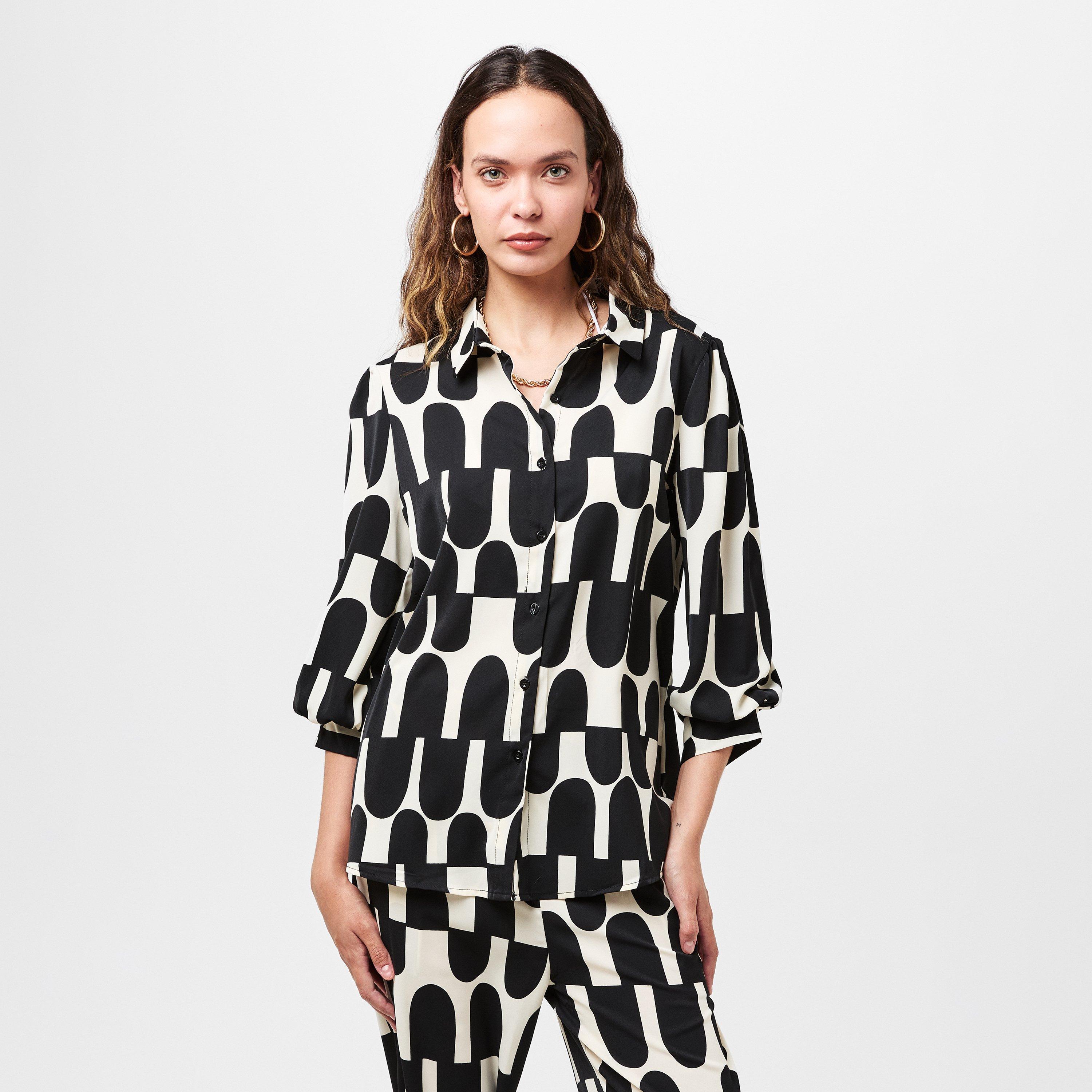 Multi - AX Paris - Black And Cream Geometric Print three quarter Sleeve Shirt - 3